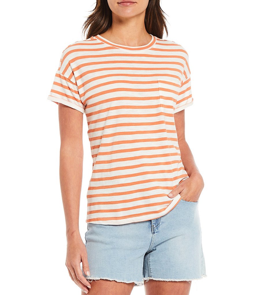 A Loves A Stripe Round Neck Short Sleeve Knit Top