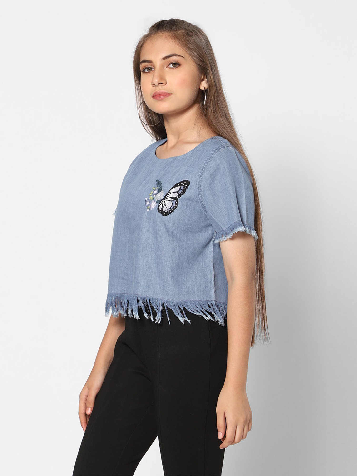 TeenTrums Girls Blue Embroidered Top