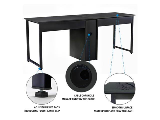 Home Office Game Table Computer Desk, Gaming Desk Table 2-Person Desk, Large Double Workstation Desk, Writing Desk with Storage,Black,GT57