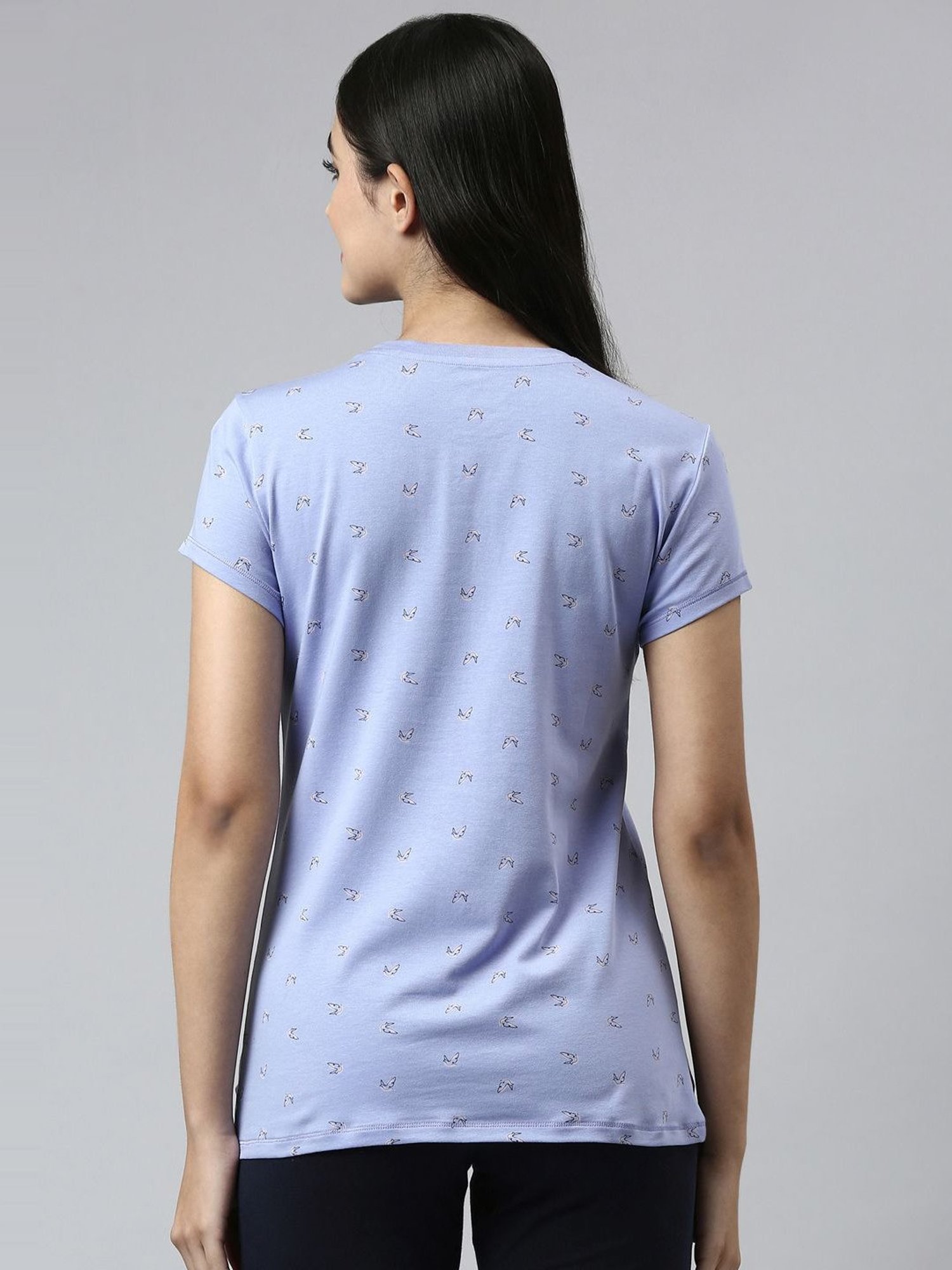 Enamor Purple Cotton Printed T-Shirt
