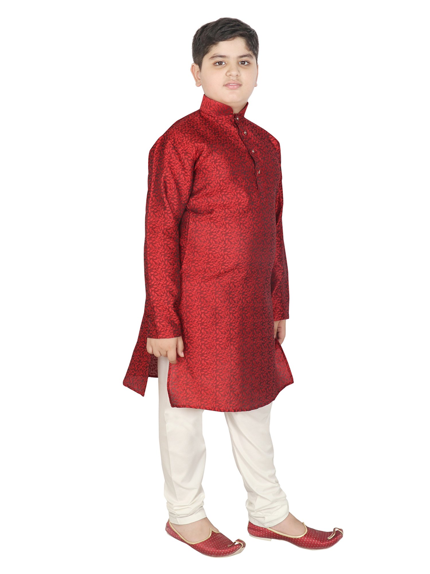 SG Yuvraj Kids Maroon & White Embroidered Full Sleeves Kurta with Pyjamas
