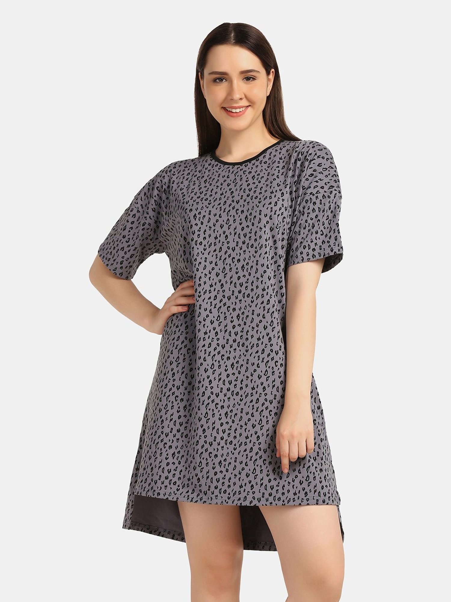 Da Intimo Grey Printed Night T-Shirt Dress