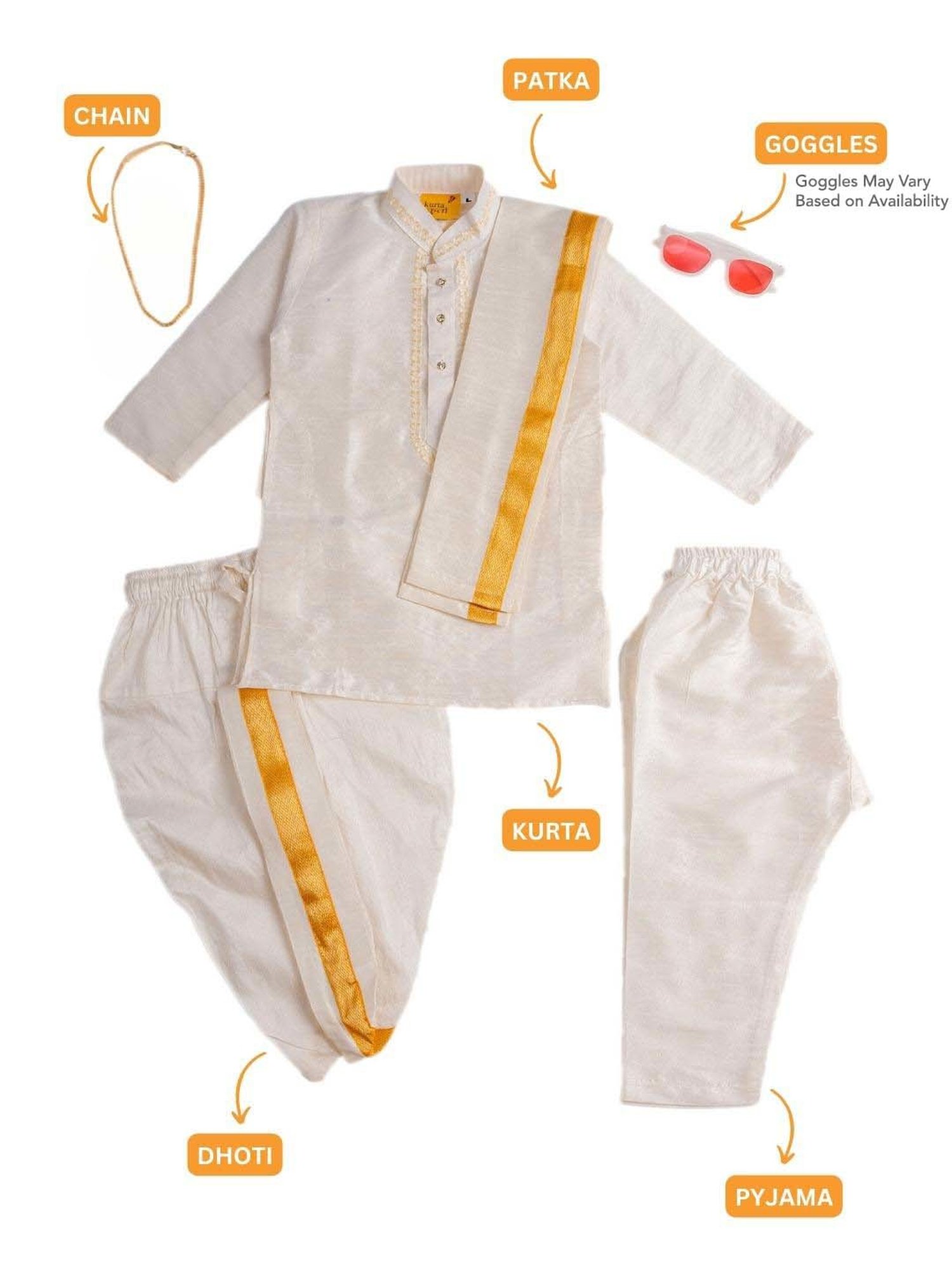 Baby Moo Kids Cream & Yellow Regular Fit Full Sleeves Kurta Set