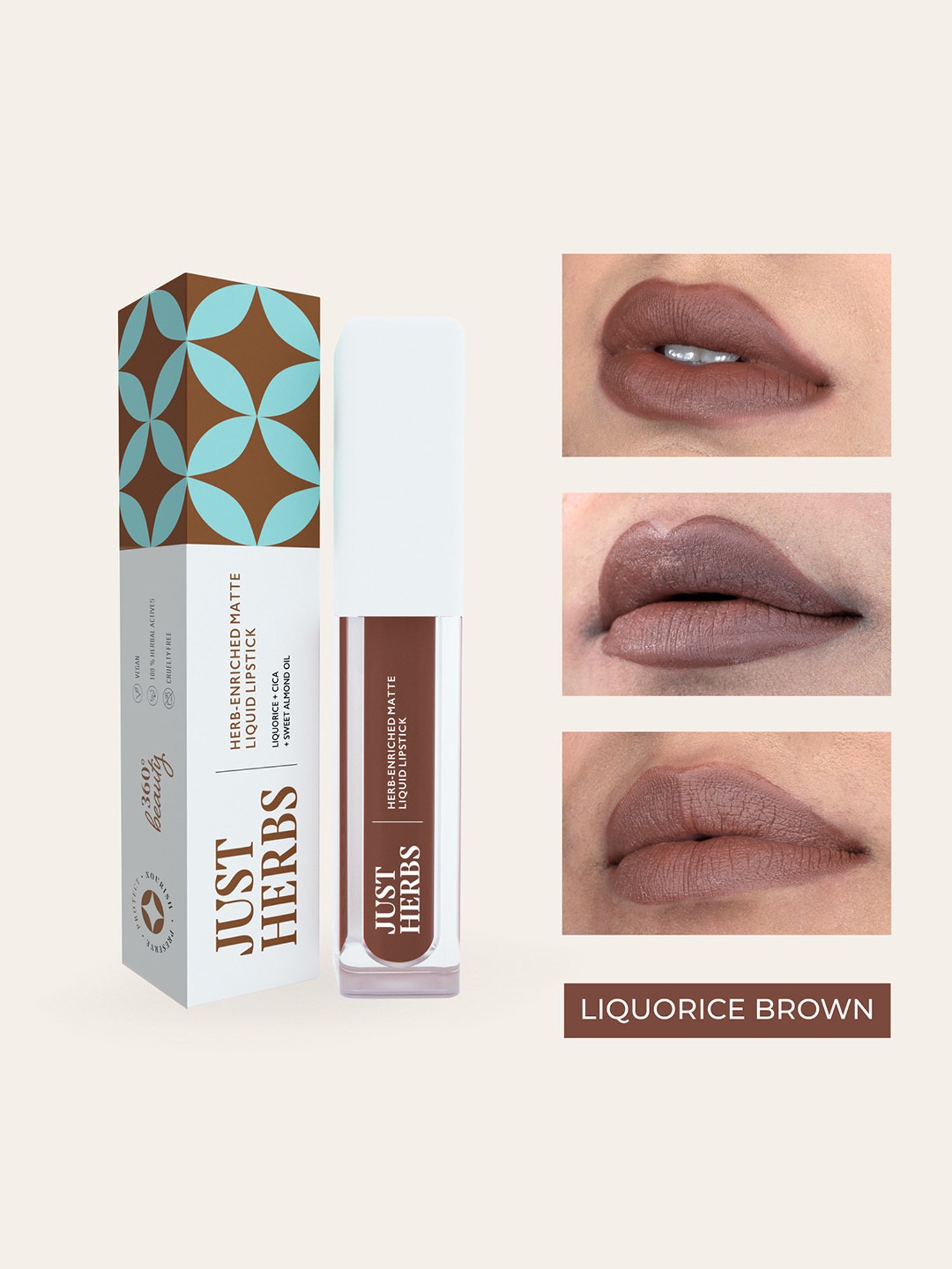 JUST HERBS Herb-Enriched Matte Liquid Lipstick Liquorice Brown - 2 ml