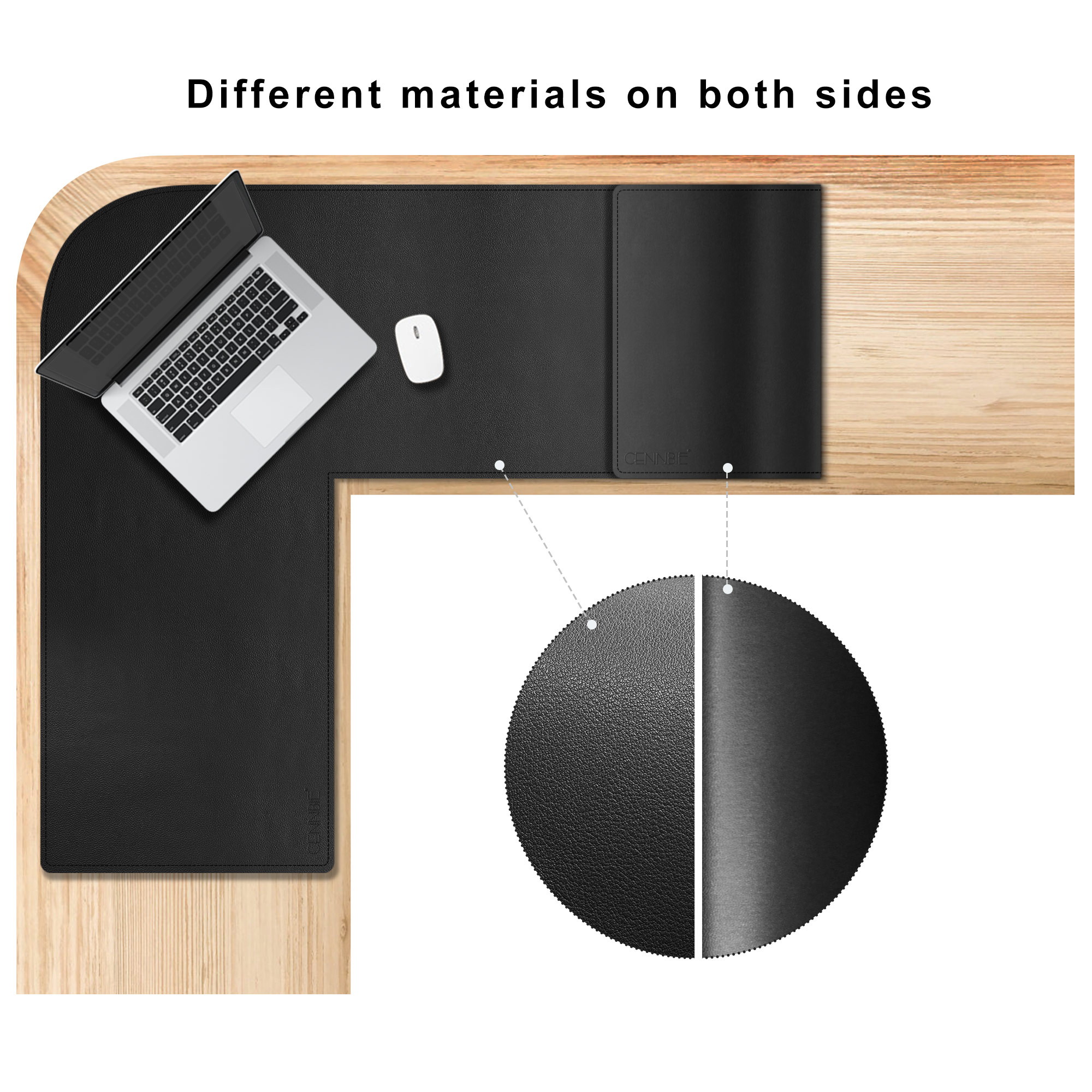 L Shaped Desk Pad - Multipurpose Waterproof Office Leather Desk Mat and Reversible Corner Desk Blotter Pad -(43.3+51.2) L 15.7W L-Shaped Corner Desk Pad Protector (Black)