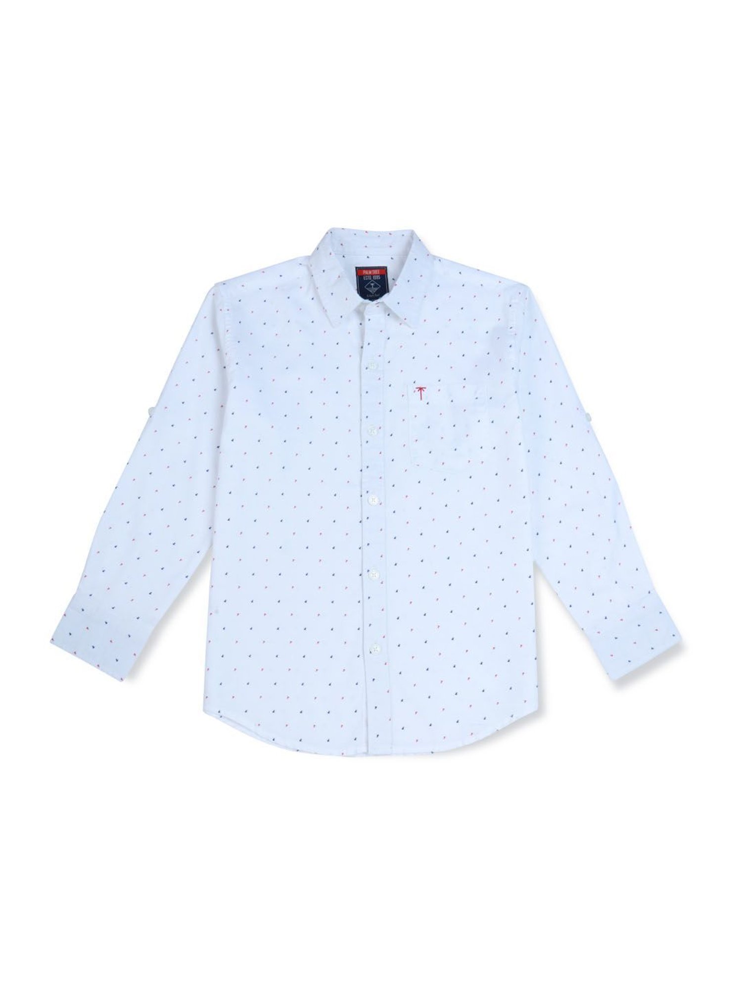 Palm Tree Boys White Printed Full Sleeves Shirt