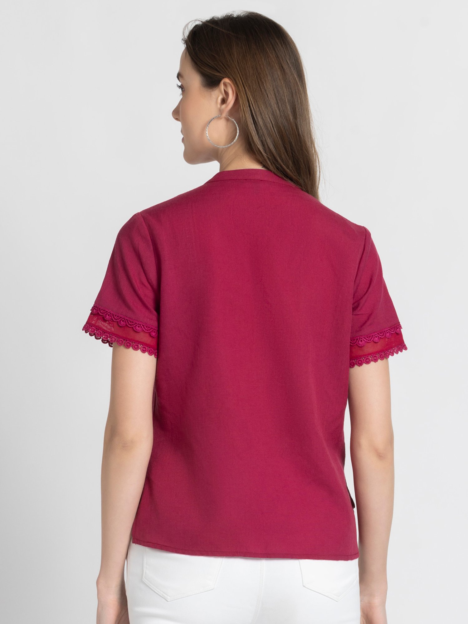 SHAYE Maroon Linen Regular Fit Top