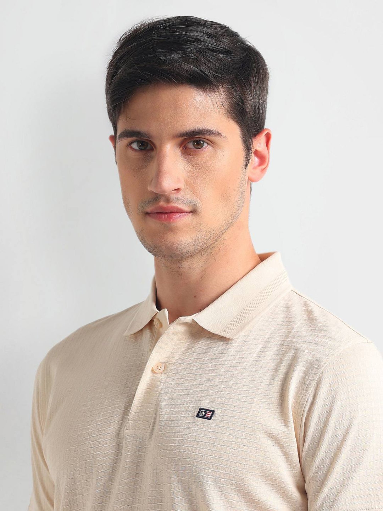 Arrow Sports Beige Cotton Regular Fit Self Pattern Polo T-Shirt