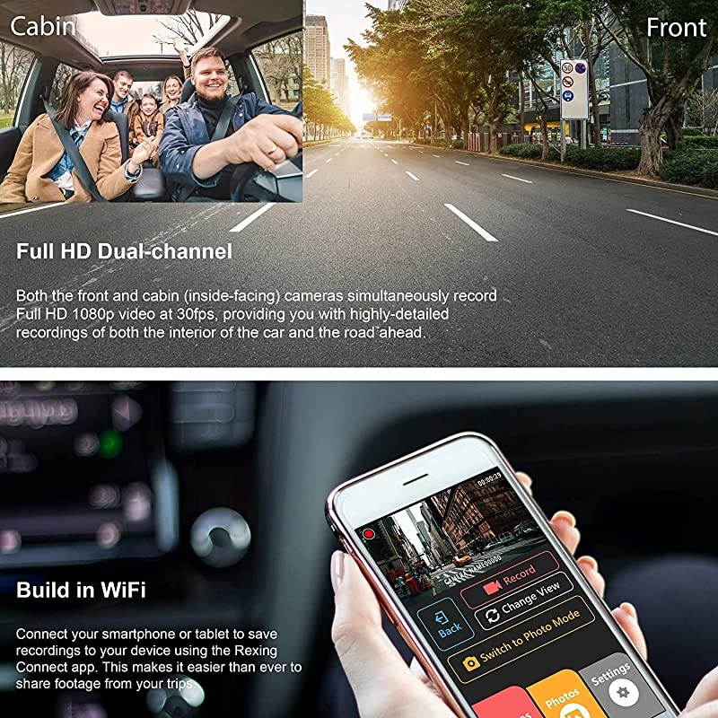 V3 Basic Dual Camera Front and Inside Cabin Infrared Night Vision Full HD 1080p WiFi Car Taxi Dash Cam with Supercapacitor, 2.7" LCD Screen (V3 Basic - Without GPS)