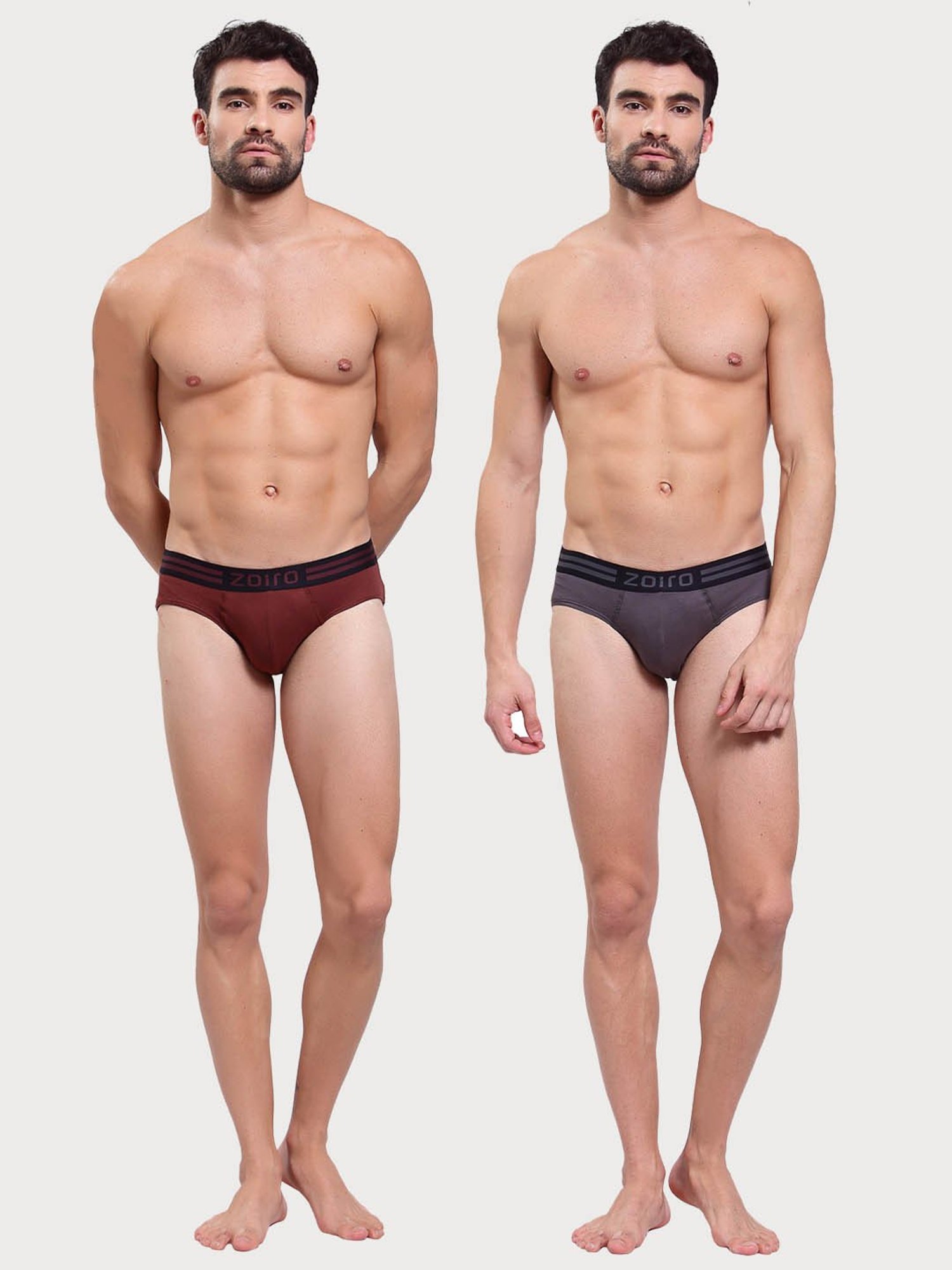 Zoiro Smoked Parl & Burgundy Cotton Regular Fit Briefs - Pack Of 2