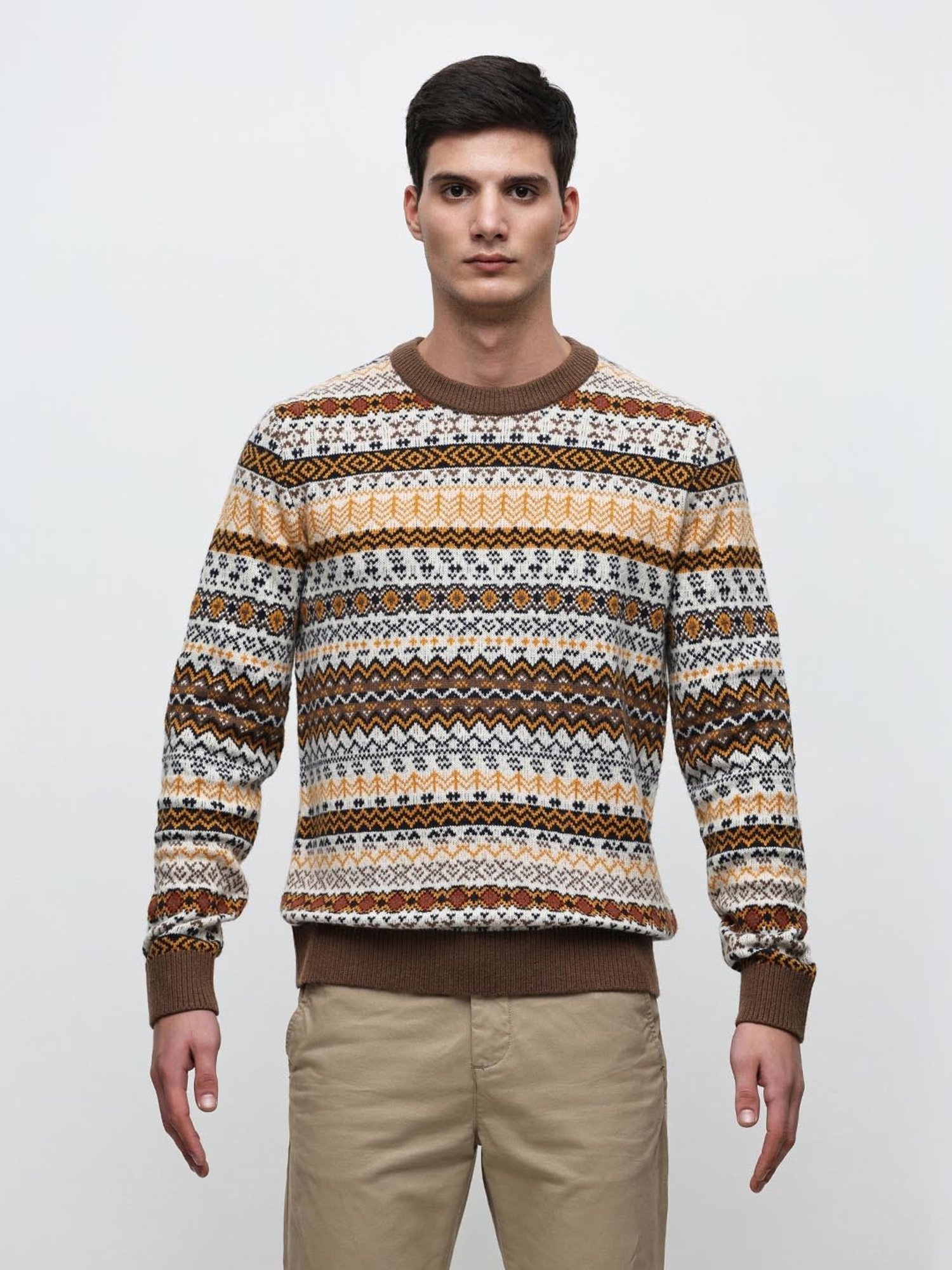 SELECTED HOMME Brown Regular Fit Self Design Sweater