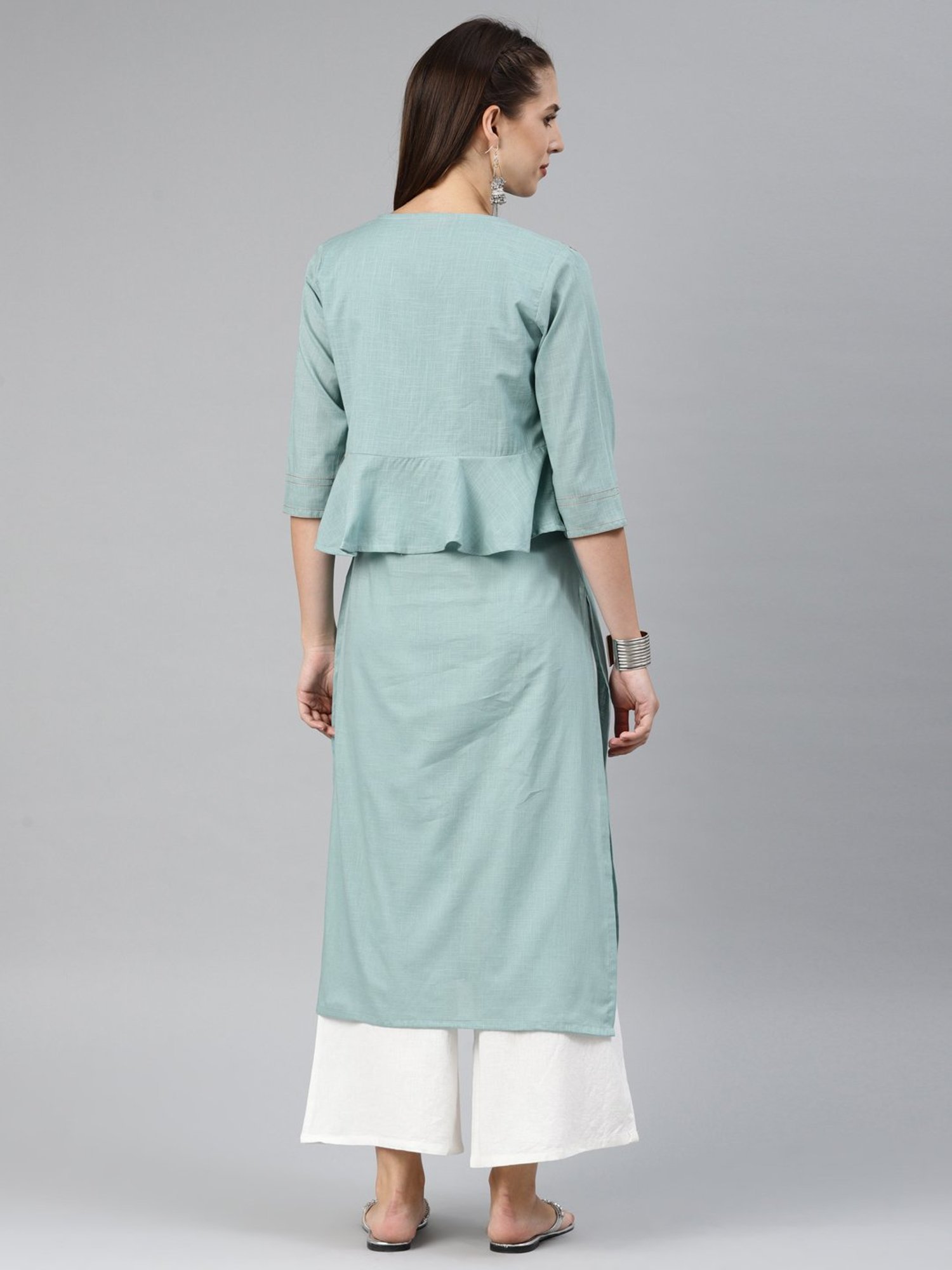 Alena Green Cotton Embroidered Straight Kurta
