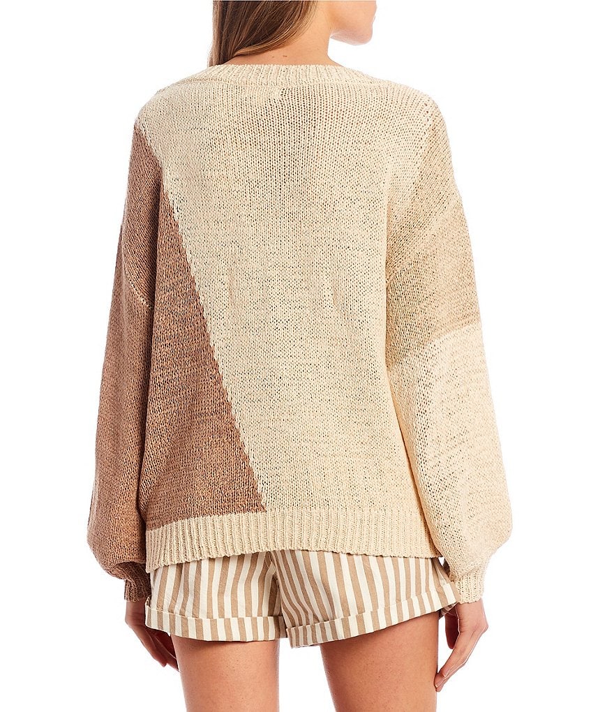 Blu Pepper Colorblock Long Sleeve Lightweight Sweater Knit Top