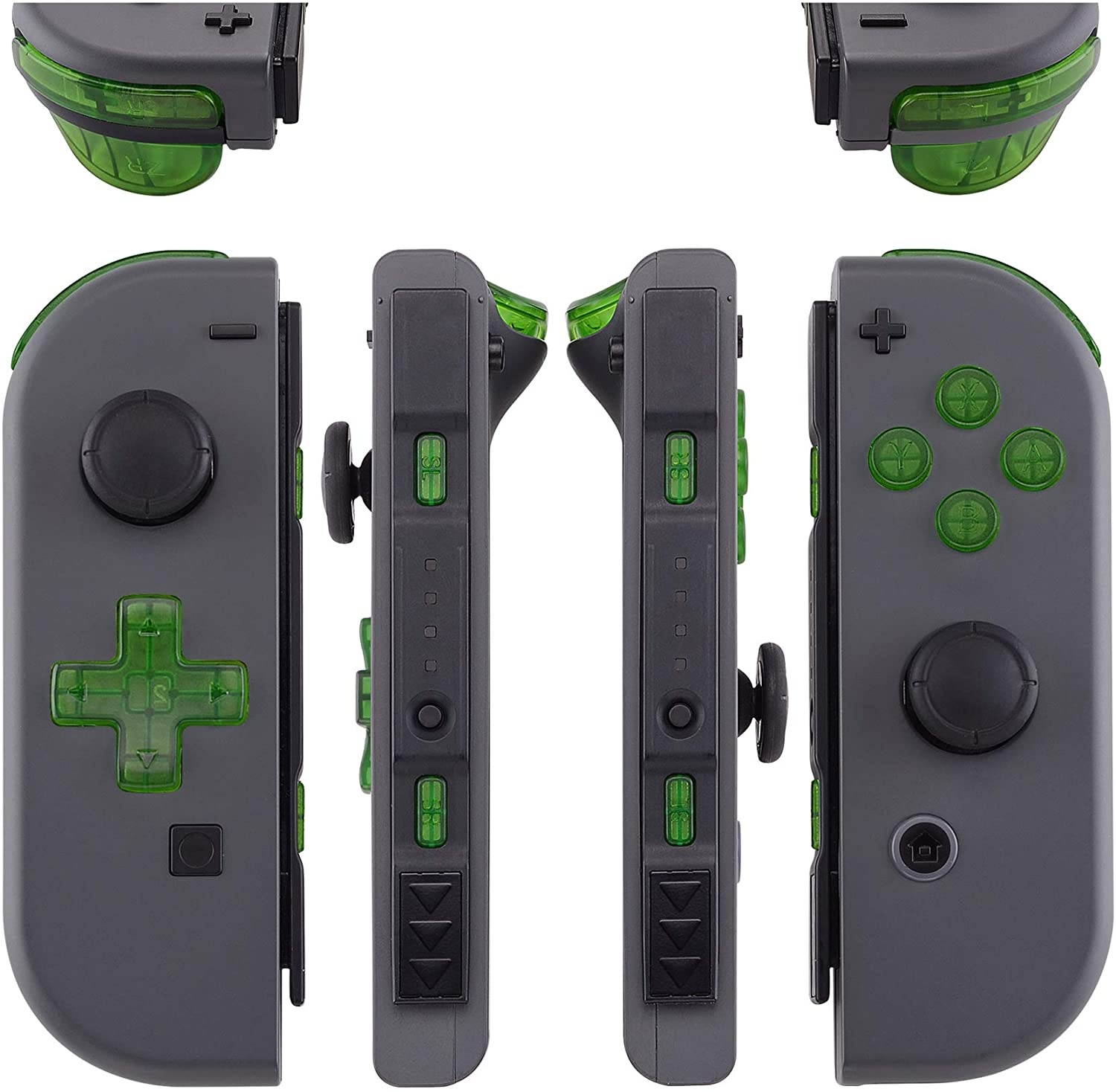 Transparent Clear Green D-pad ABXY Keys SR SL L R ZR ZL Trigger Buttons Springs, Replacement Full Set Buttons Fix Kits for Nintendo Switch Joycon (D-pad ONLY Fits for eXtremeRate Joycon D-pad Shell)