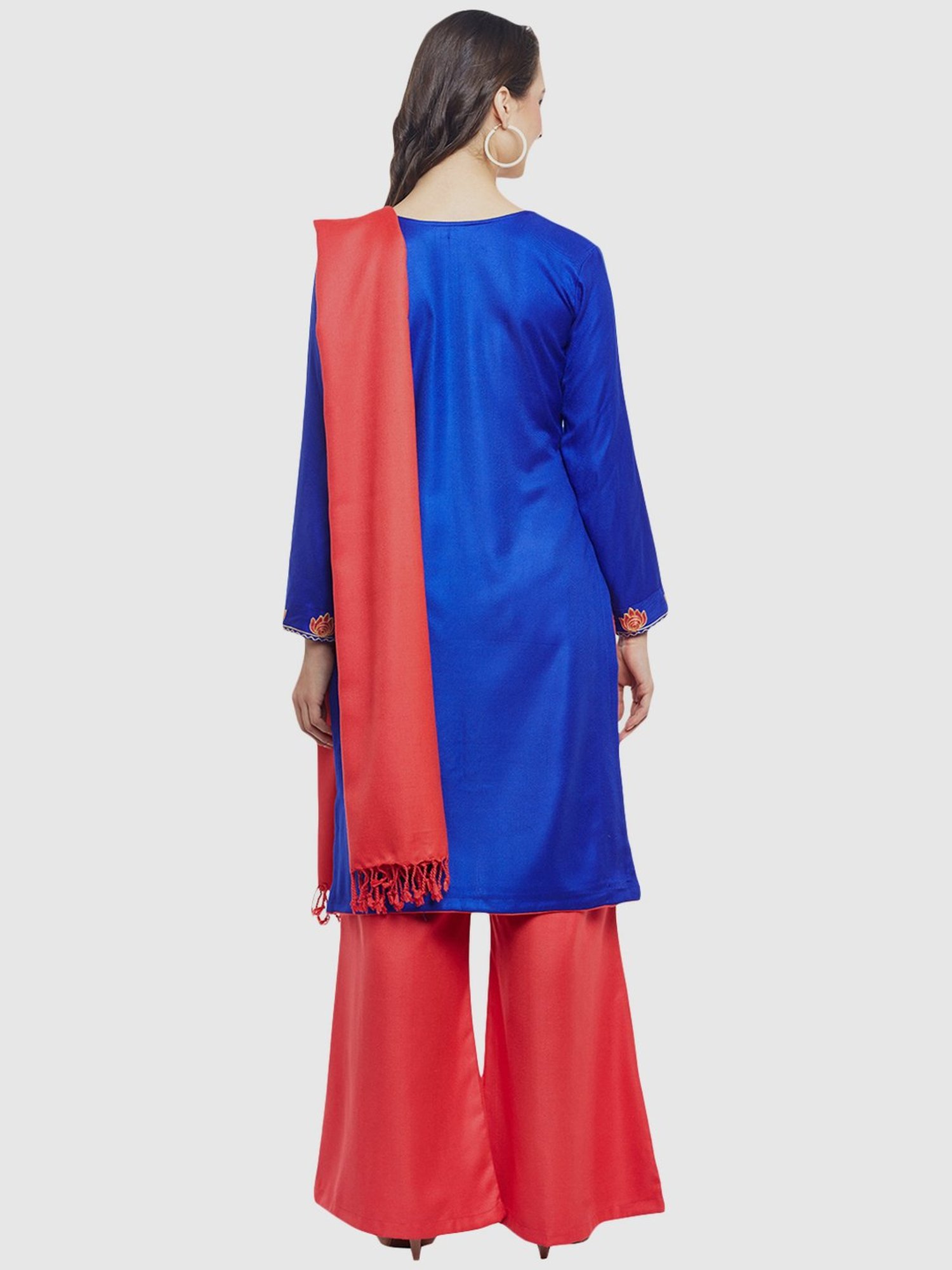 Chhabra 555 Blue & Peach Embroidered Unstitched Dress Material