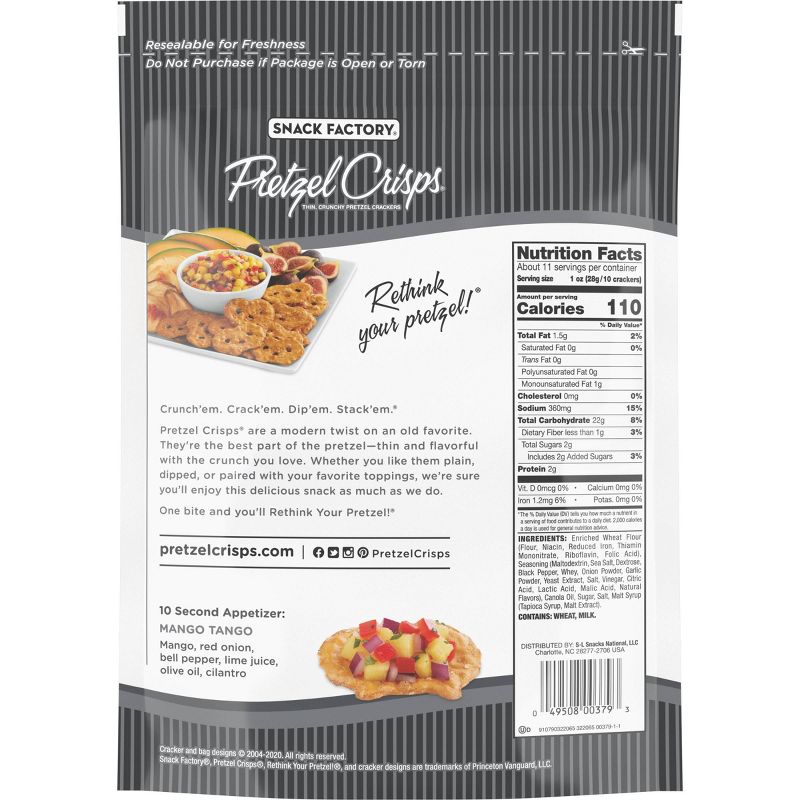 Snack Factory Pretzel Crisps Salt & Pepper - 11.25oz