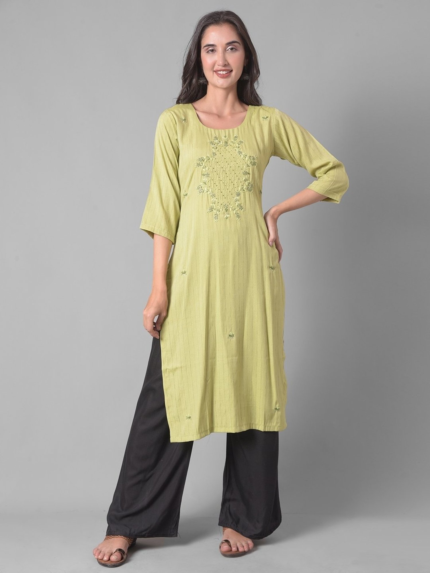 Dollar Missy Green Embroidered Straight Kurta