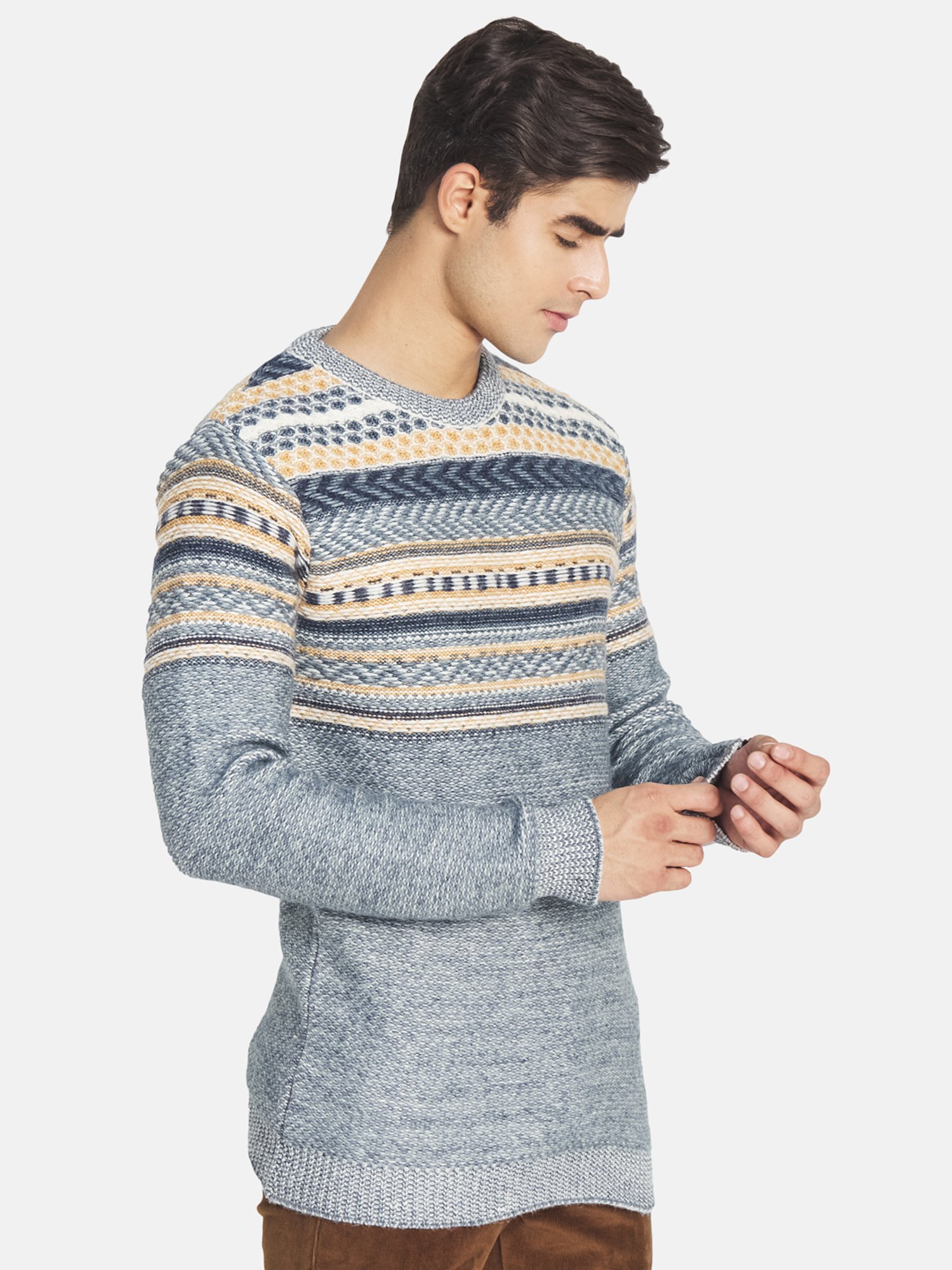 METTLE Grey Striped Sweater