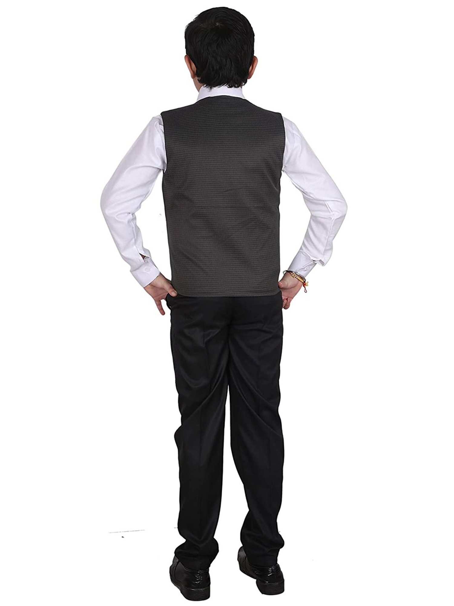 Pro-Ethic Style Developer Kids Black & White Solid Full Sleeves Shirt, Waistcoat, Pants with Tie