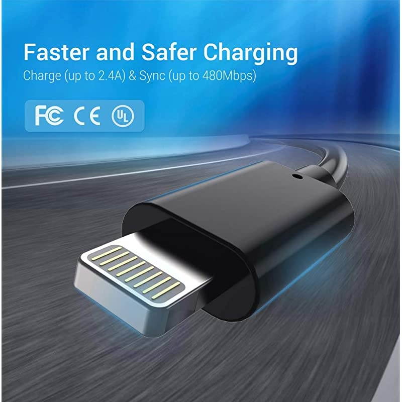 MFi Certified Lightning Cable 3Pack 6FT Long USB Charging Cable Compatible with iPhone 11 Pro Xs Max XS XR X 8 7 6S 6 Plus SE 5S 5C 5 iPad iPod and More Black