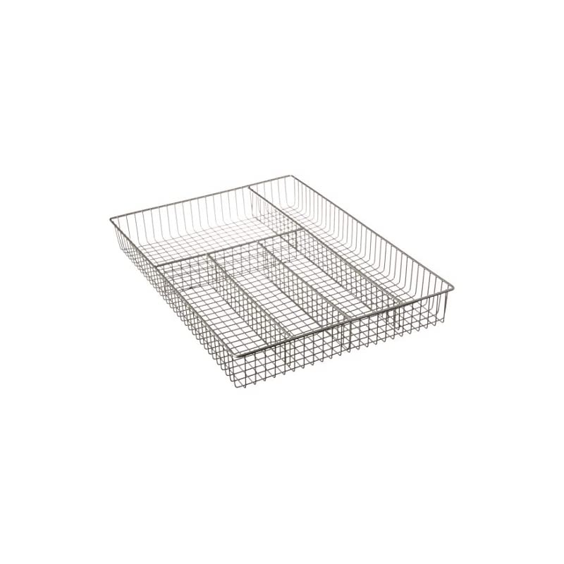 Grid Large Modern Farmhouse Organizer & Utensil Holder, Rustic Kitchen Storage & Cutlery Tray, Silverware Drawer Organizer, Satin Nickel