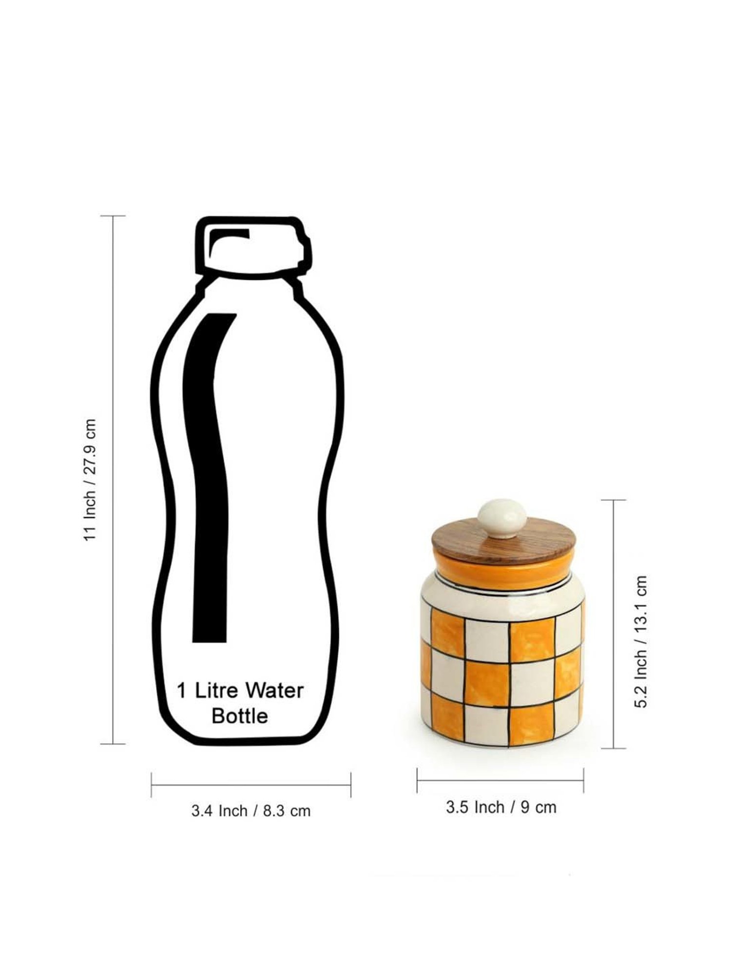 ExclusiveLane 'Shatranj Check' Hand-painted Storage Jar & Container (Non-airtight, 500 ML, 5.2 Inch)