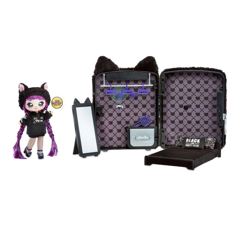 Na! Na! Na! Surprise 3-in-1 Backpack Bedroom Playset Black with Tuesday Meow Fashion Doll