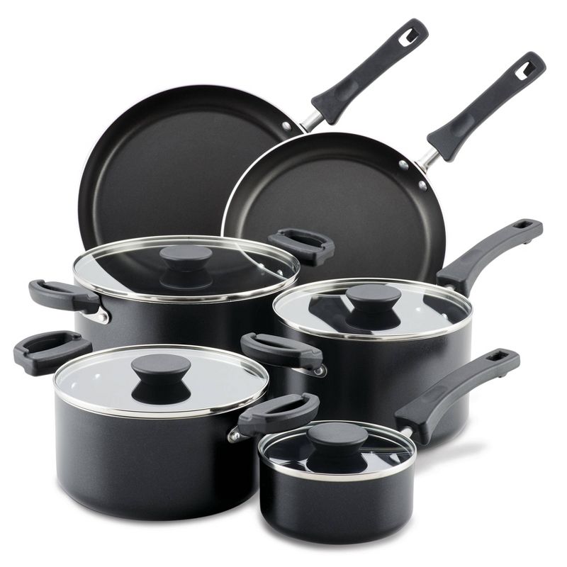 Farberware Neat Nest 10pc Aluminum Nonstick Cookware Set Black