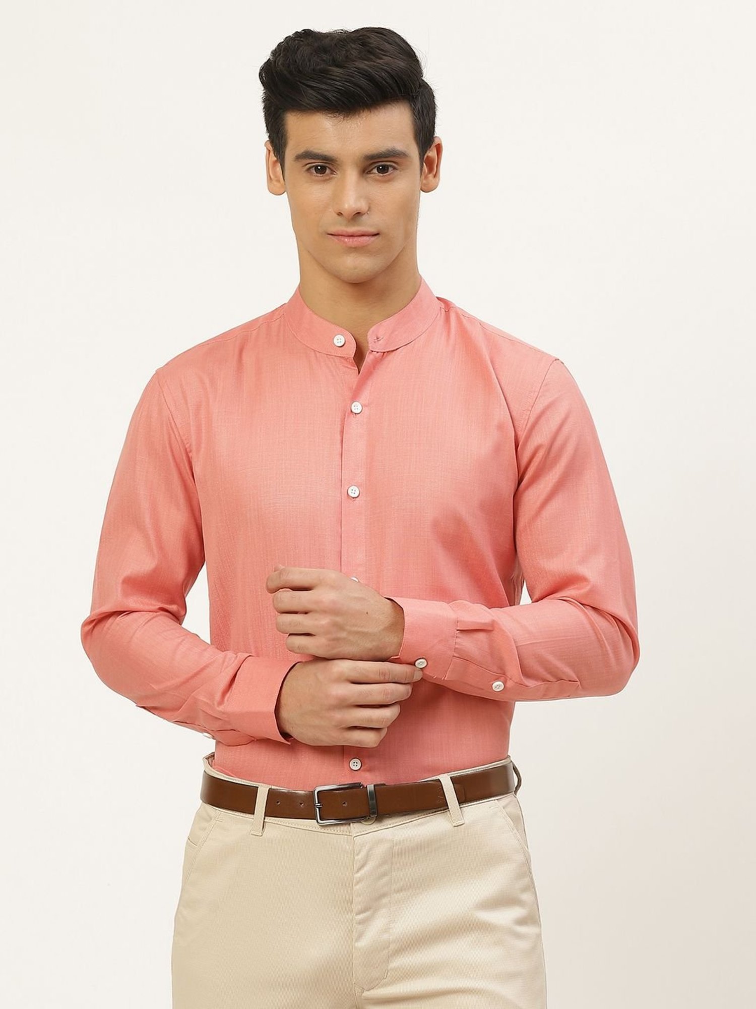 Sojanya Peach Cotton Regular Fit Shirt