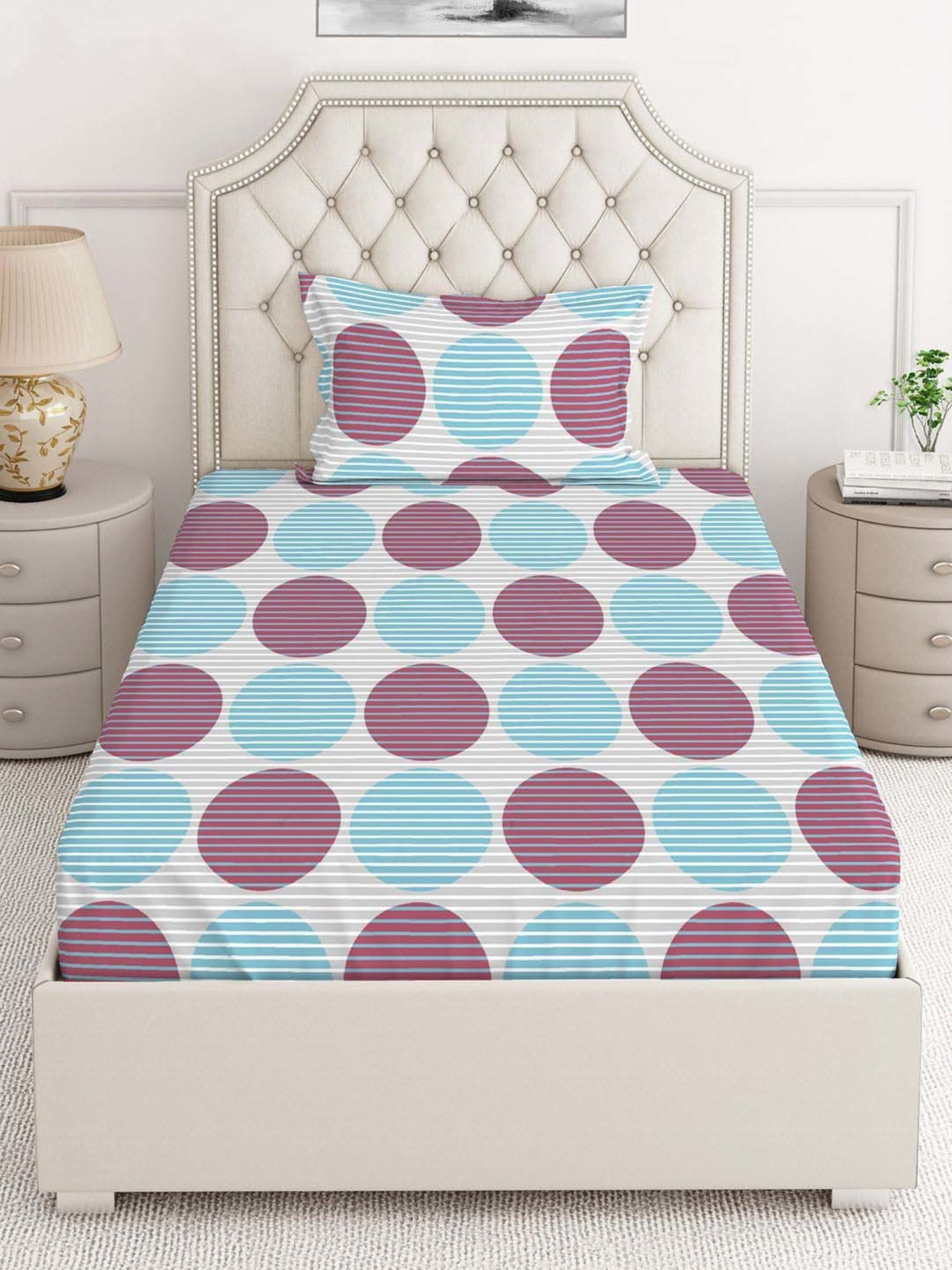 Layers Cotton Plus Blue Cotton Blend 120 TC Single Size Bed Sheet with Pillow Cover