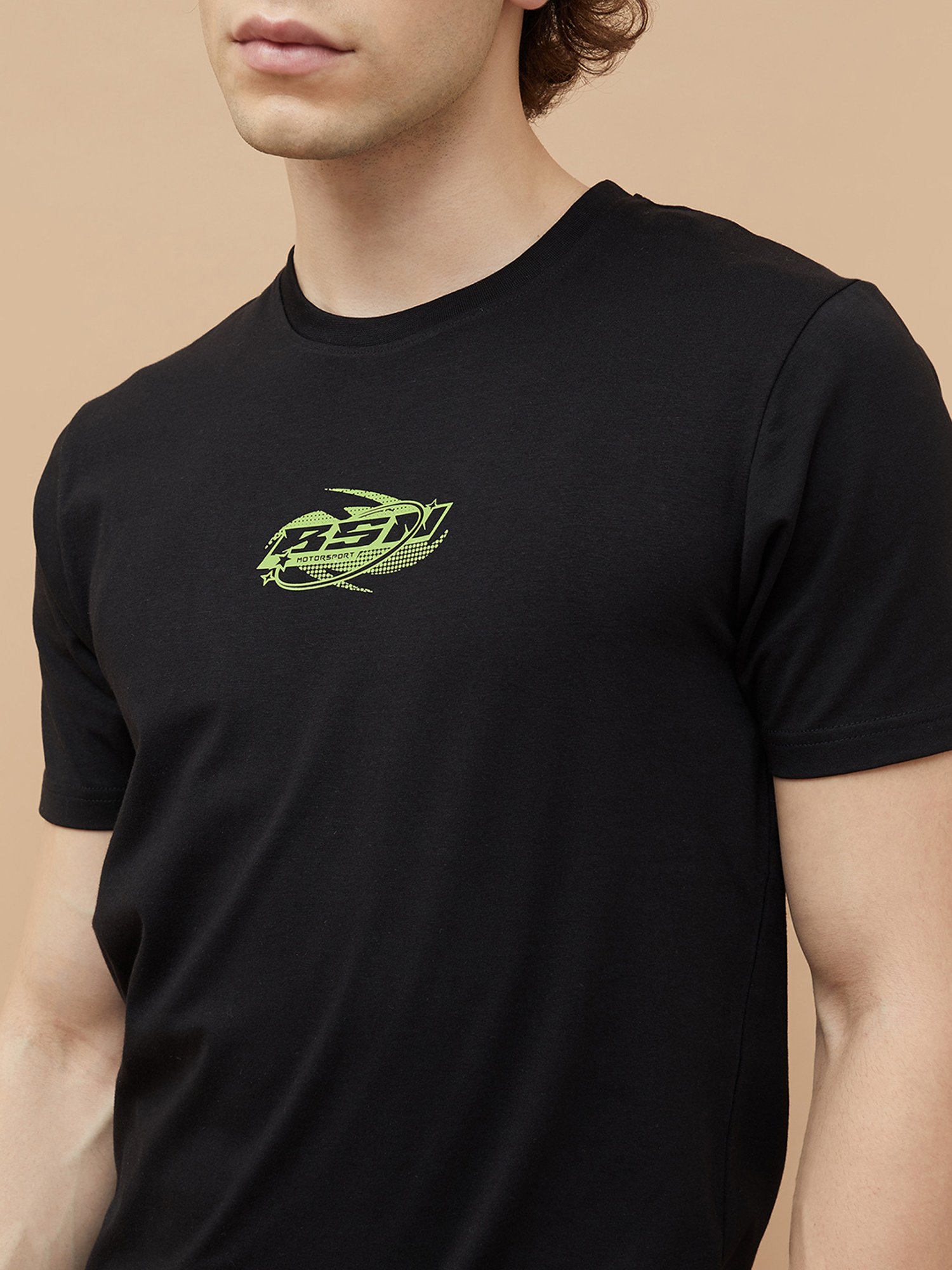 BOSSINI Black Regular Fit Printed Crew T-Shirt