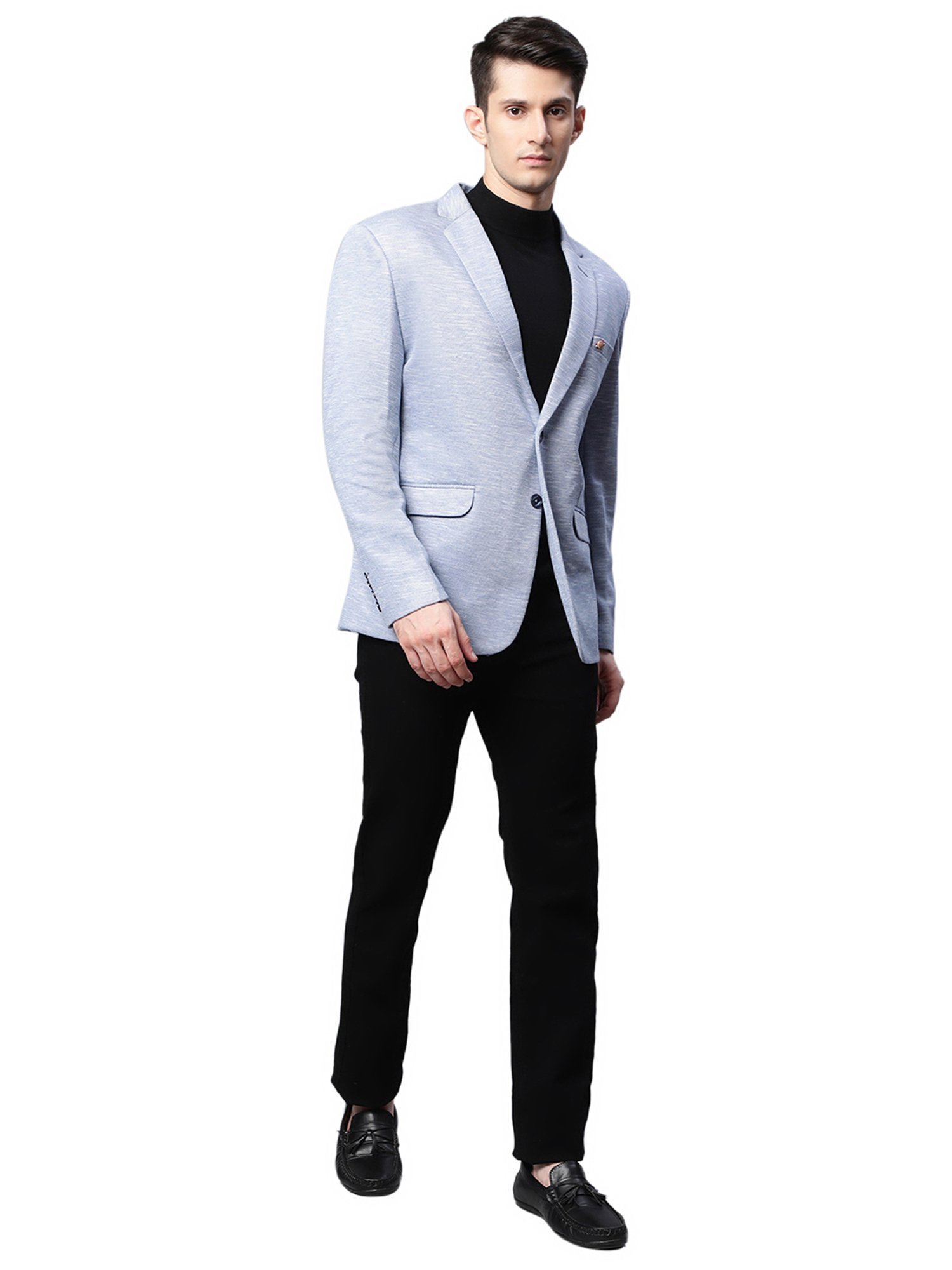 Global Republic Sky Blue Regular Fit Notch Lapel Blazer
