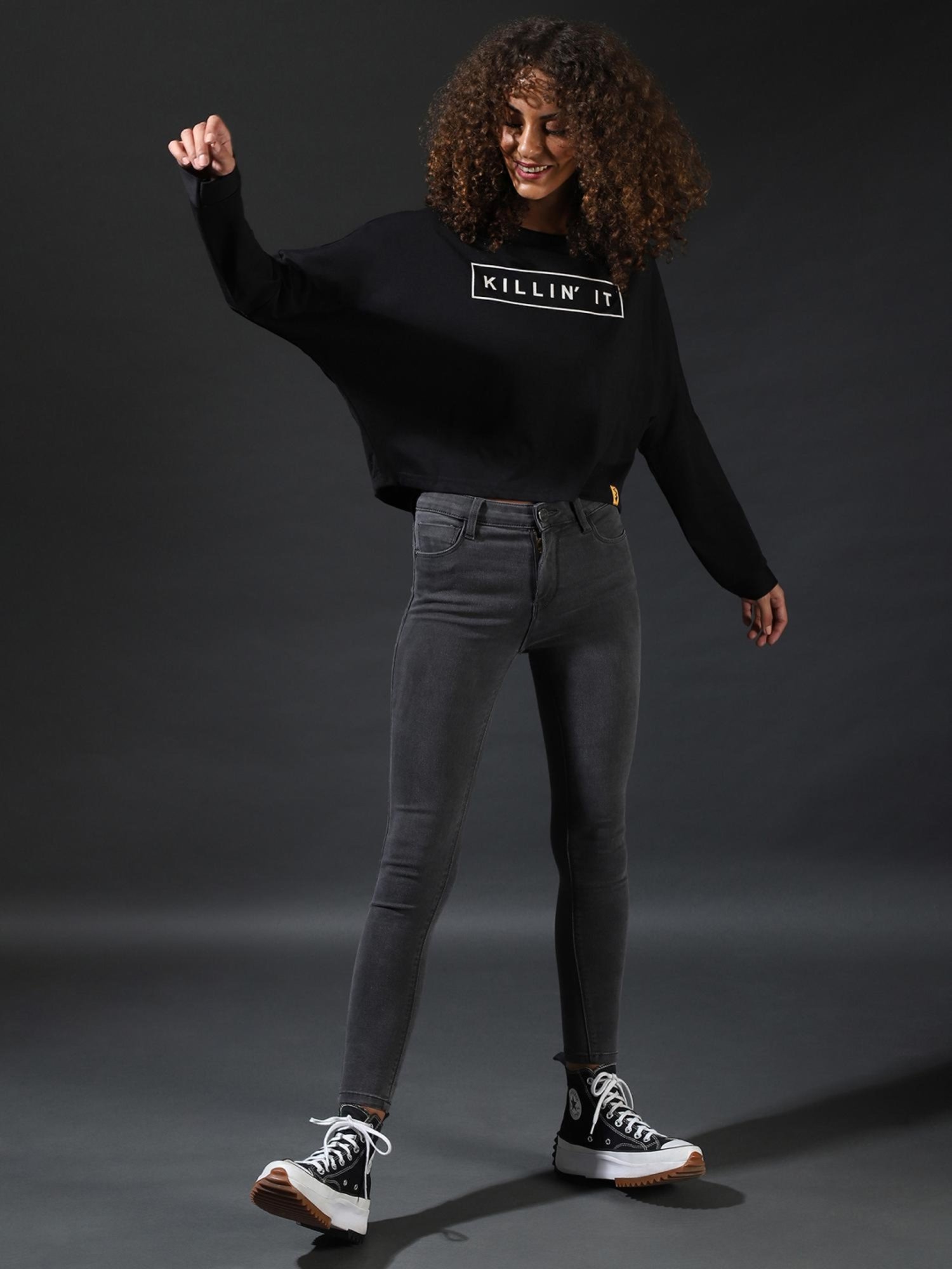 Campus Sutra Black Graphic Print Top