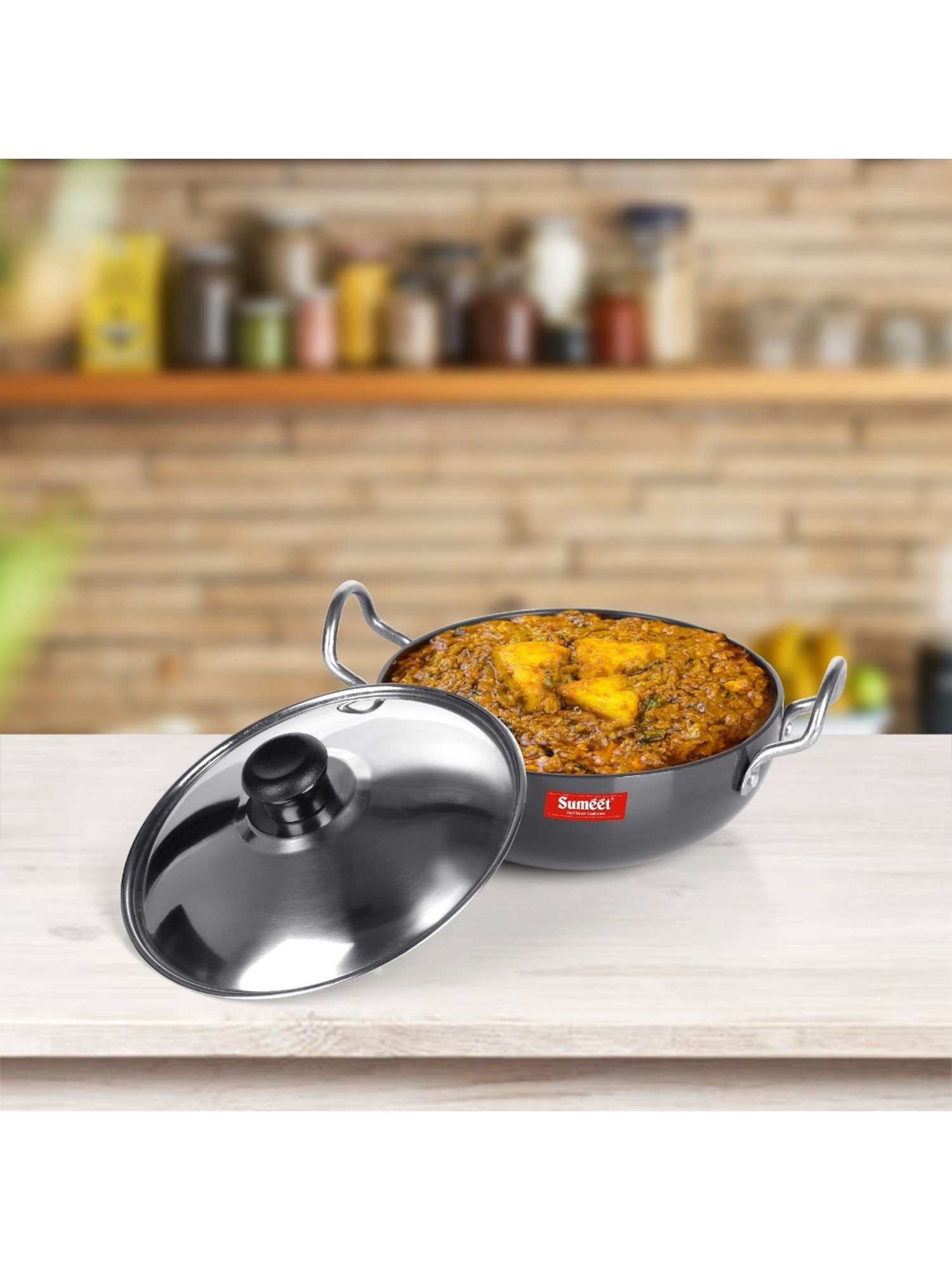 Sumeet 3mm Hardanodised Deep kadhai with S.S. Lid. No. - 9  16cm Dia. 0.5 Ltr Capacity