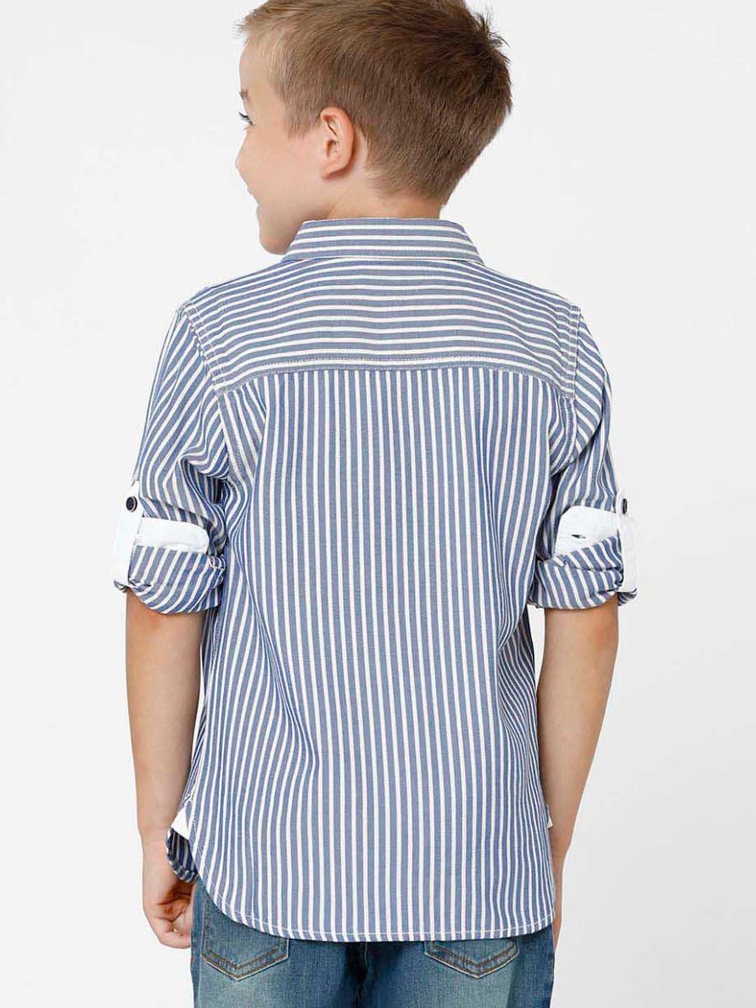 Kate & Oscar Kids Blue Cotton Striped Full Sleeves Shirt