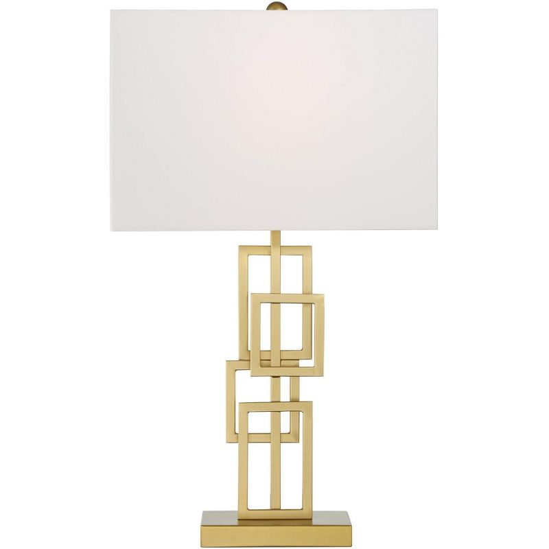 360 Lighting Mid Century Modern Table Lamps Set of 2 Brushed Gold Metal White Rectangular for Living Room Bedroom House Bedside