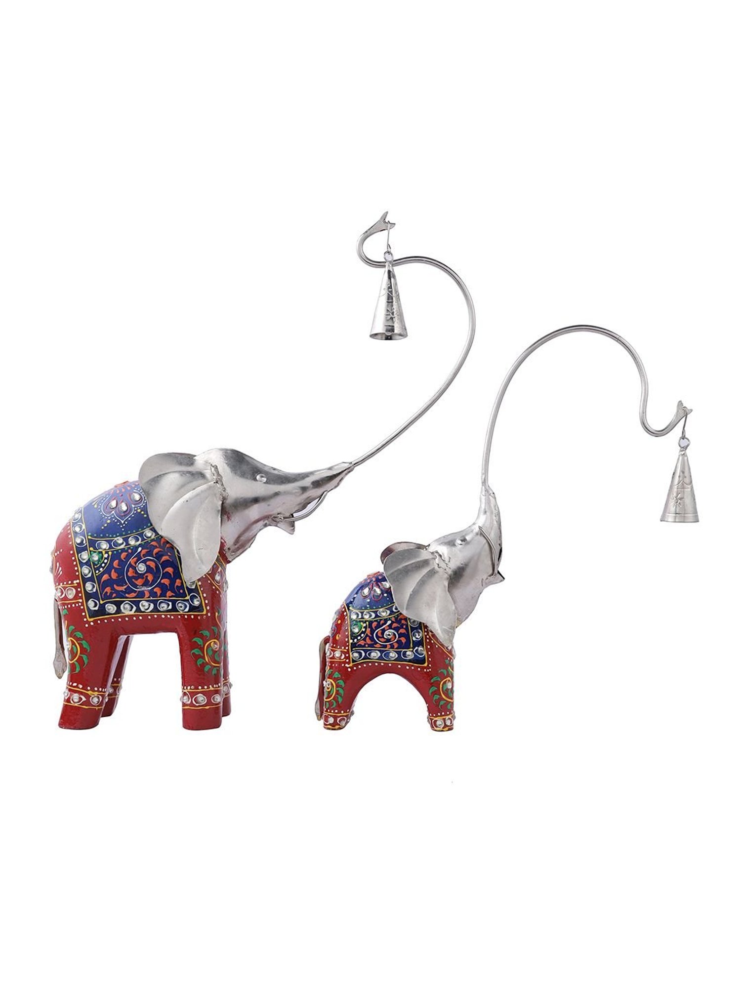 Aapno Rajasthan Silver & Blue Elephant Figurine Showpiece Set