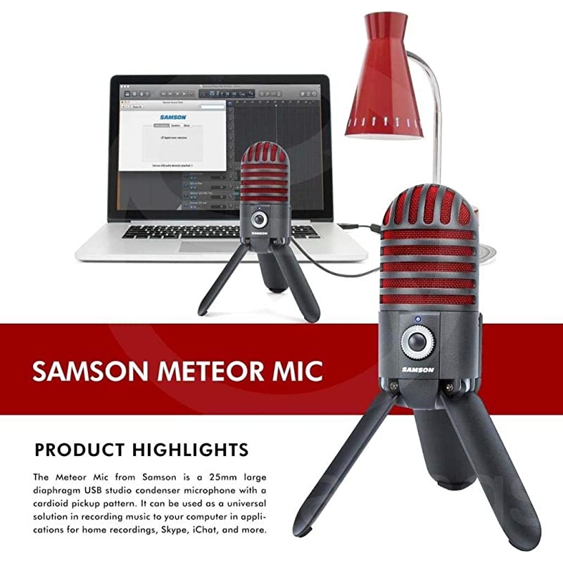 Meteor Mic USB Studio Microphone, Limited Edition - Titanium Black/Red with Closed-Back Headphones Bundle