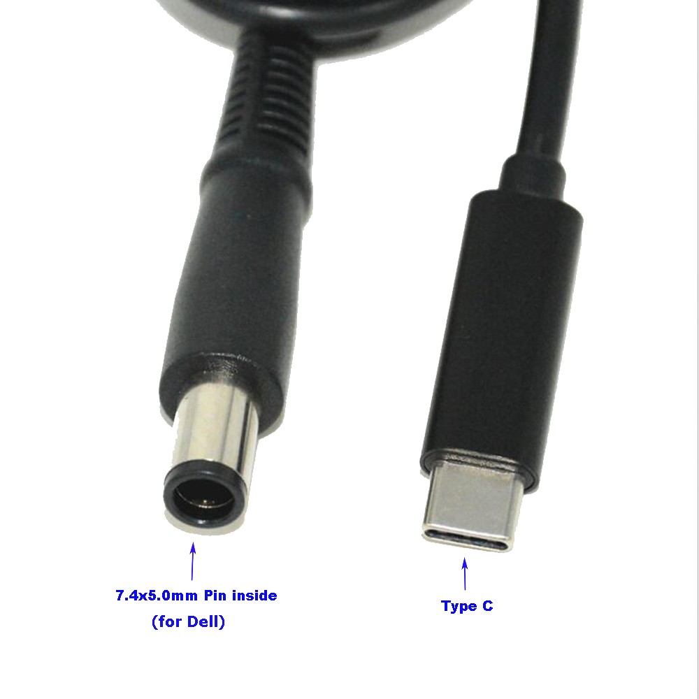USB-C Type C to 7.4mm 5.0mm round Tip Charging Power Cable for Dell 65W 7.4mm*5.0mm round tip laptops