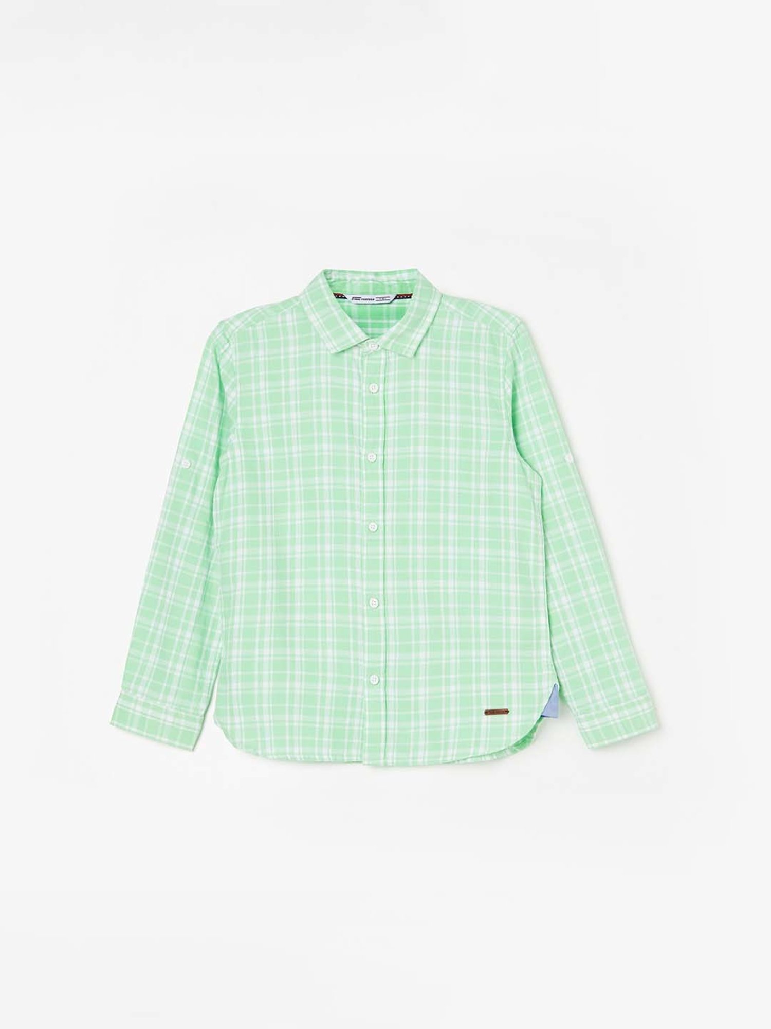 Fame Forever by Lifestyle Kids Green Cotton Chequered Full Sleeves Shirt