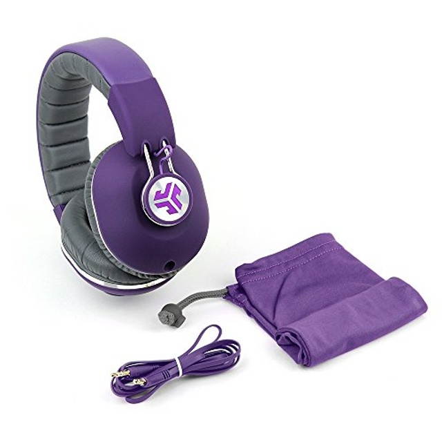 JLab Audio Bombora Over-Ear Headphones with Universal Mic, Matte Purple/Gray