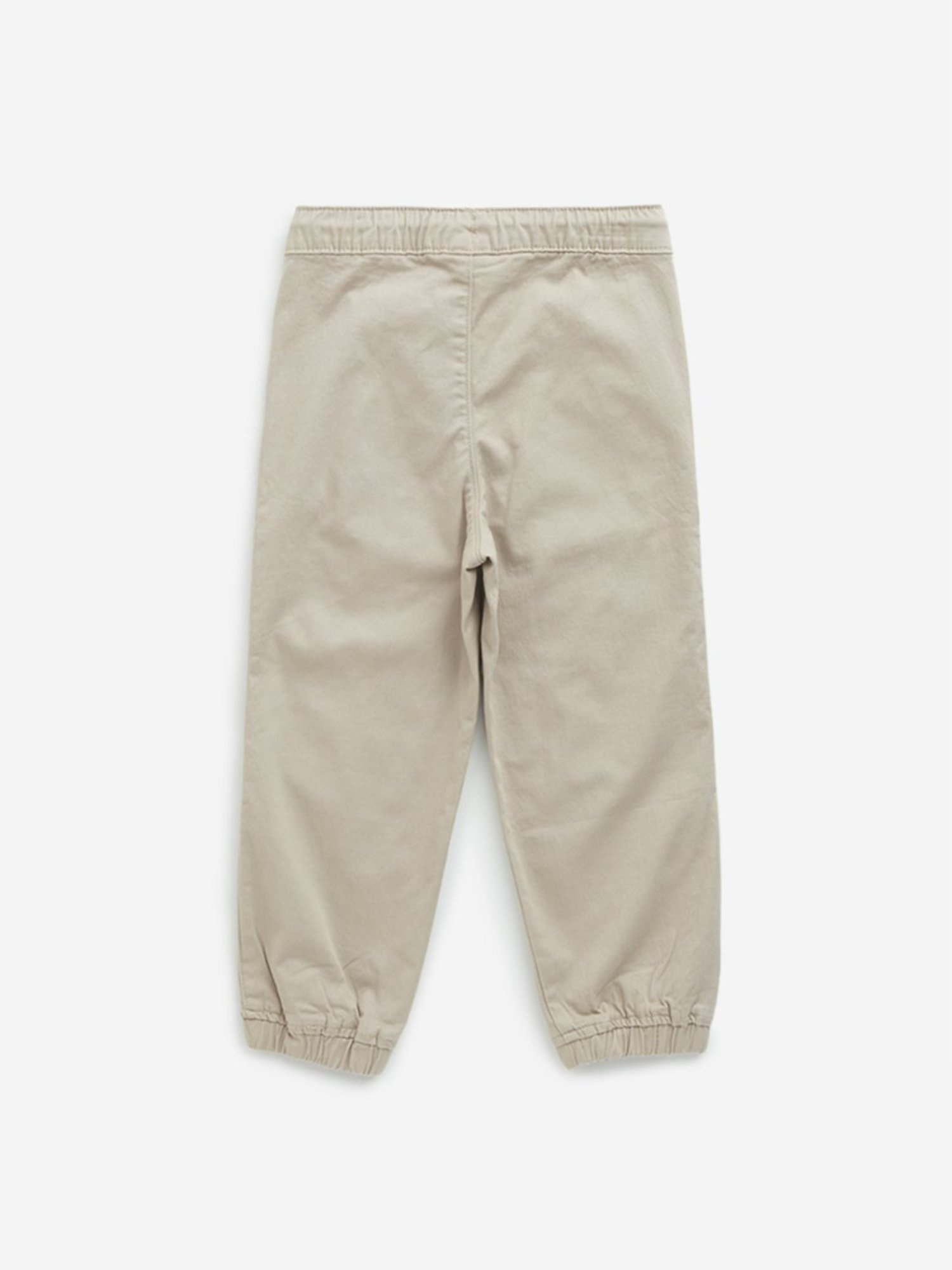 HOP Boys by Westside Beige Solid Mid-Rise Cotton Blend Joggers