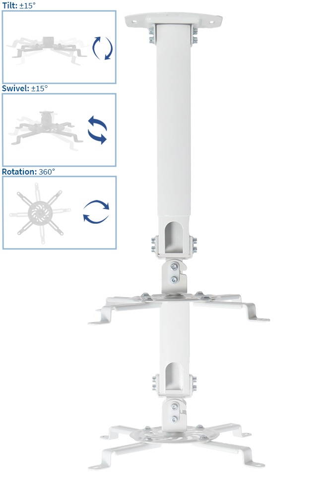 VIVO Universal Extending White Ceiling Projector Mount | Height Adjustable Projection (MOUNT-VP02W)