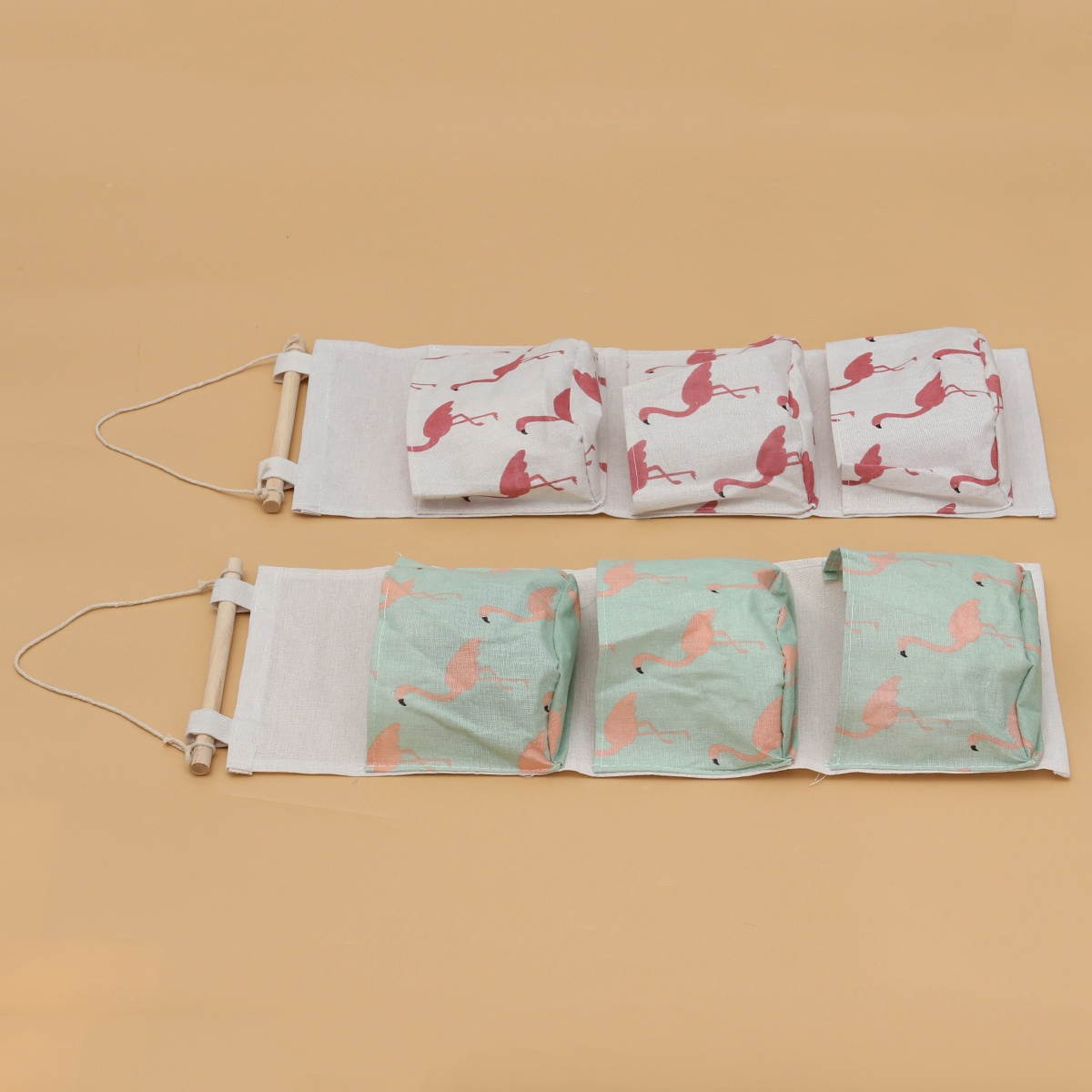 2pcs Canvas Storage Bags Hanging Bags Wall Fabric Hanging Doors Mobile Phone Bags Socks Wardrobes Dormitories Storage Box(White Flamingos and Green Flamingos)