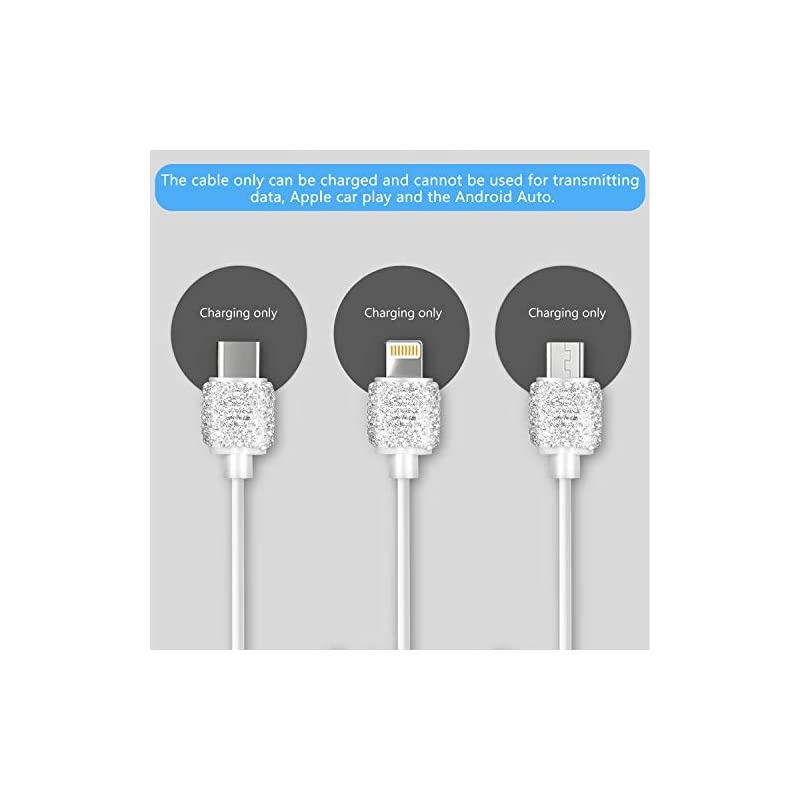 USB Wall Charger with Charging CableFast Block for iPhone Android3in1 Multi Charger Cable Micro USB Type C Multiple USB Cord with Crystal DecorationCell Phone Accessories for WomenGirls