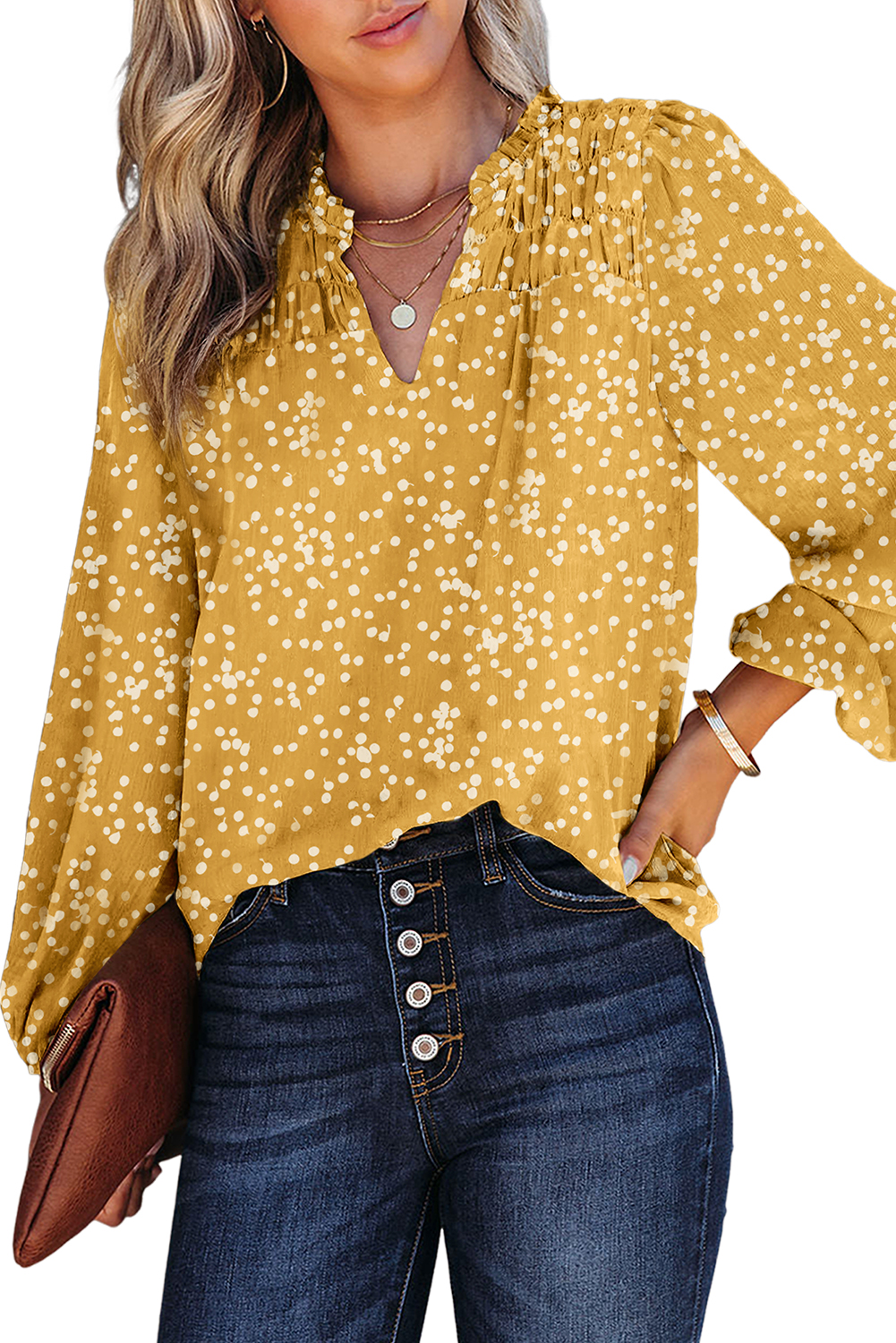 One World Apparel Jacquard Square Neck Short Sleeve Ivory Multi Floral Print Top