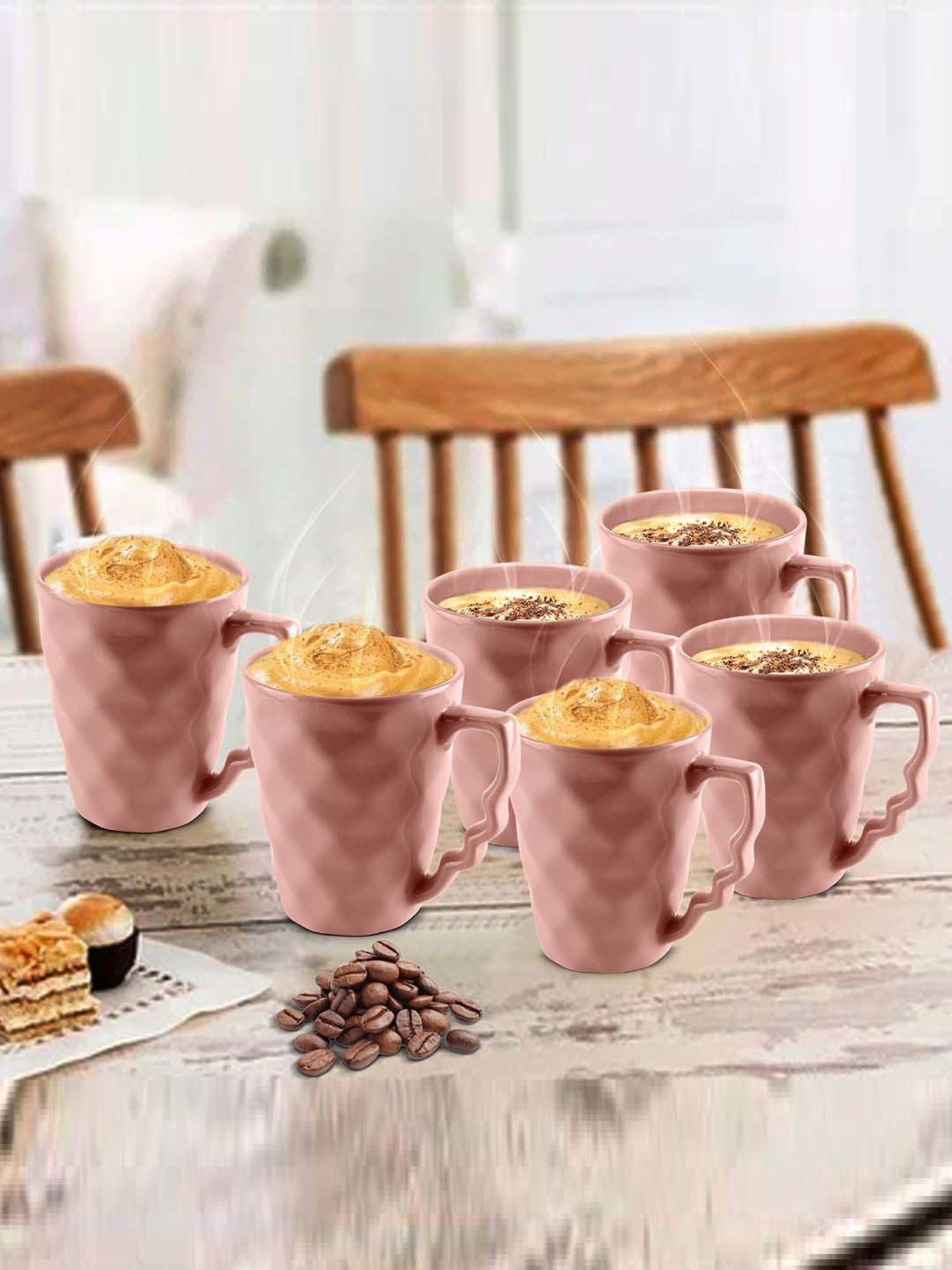 Urban Chef Pink Ceramic Microwave Safe Coffee Mug (0.225 L) - Set of 6