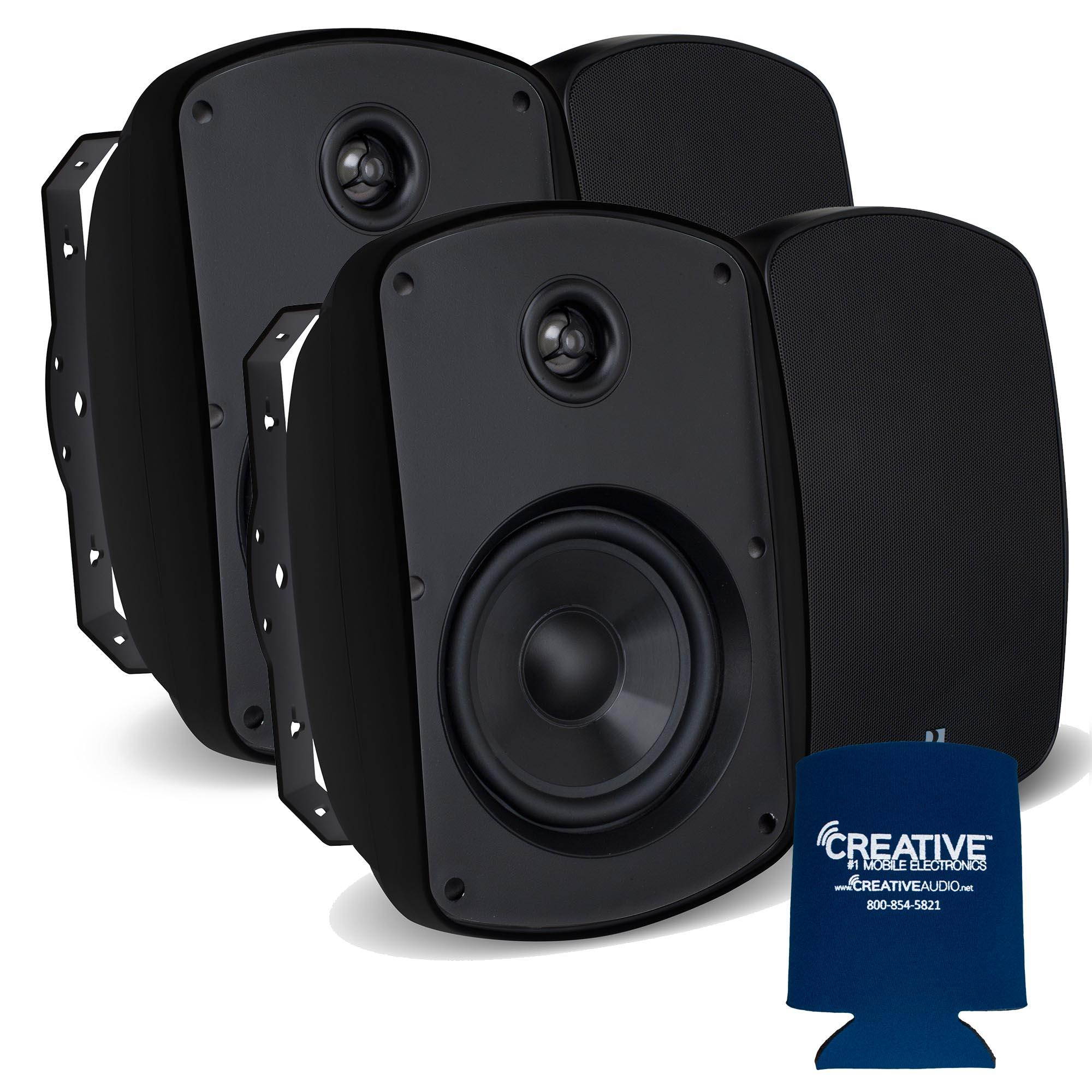 Russound 5" Black Indoor Outdoor Wall Mount or Bookshelf Speaker Bundle 2 pair (4 total)