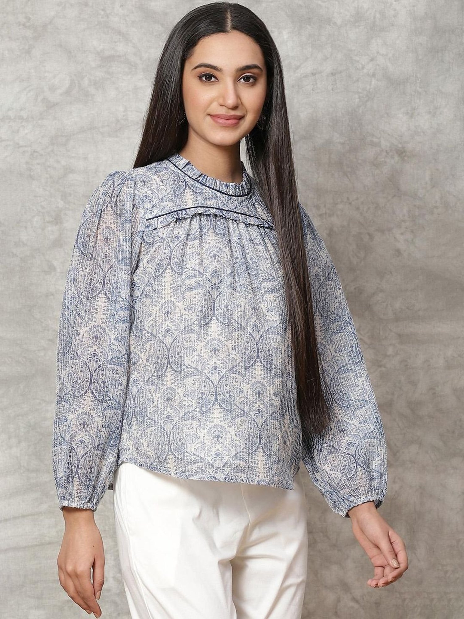 Rangriti Blue Printed Top
