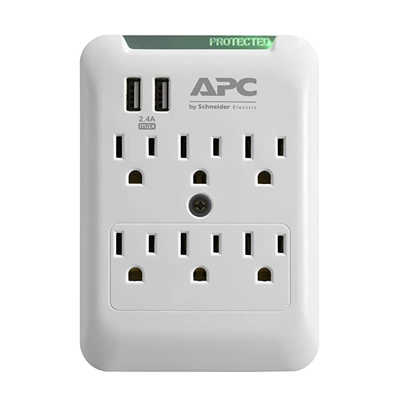 Wall Outlet Plug Extender, Surge Protector with USB Ports, PE6WU2, (6) AC Multi Plug Outlet, 540 Joule Surge Protection